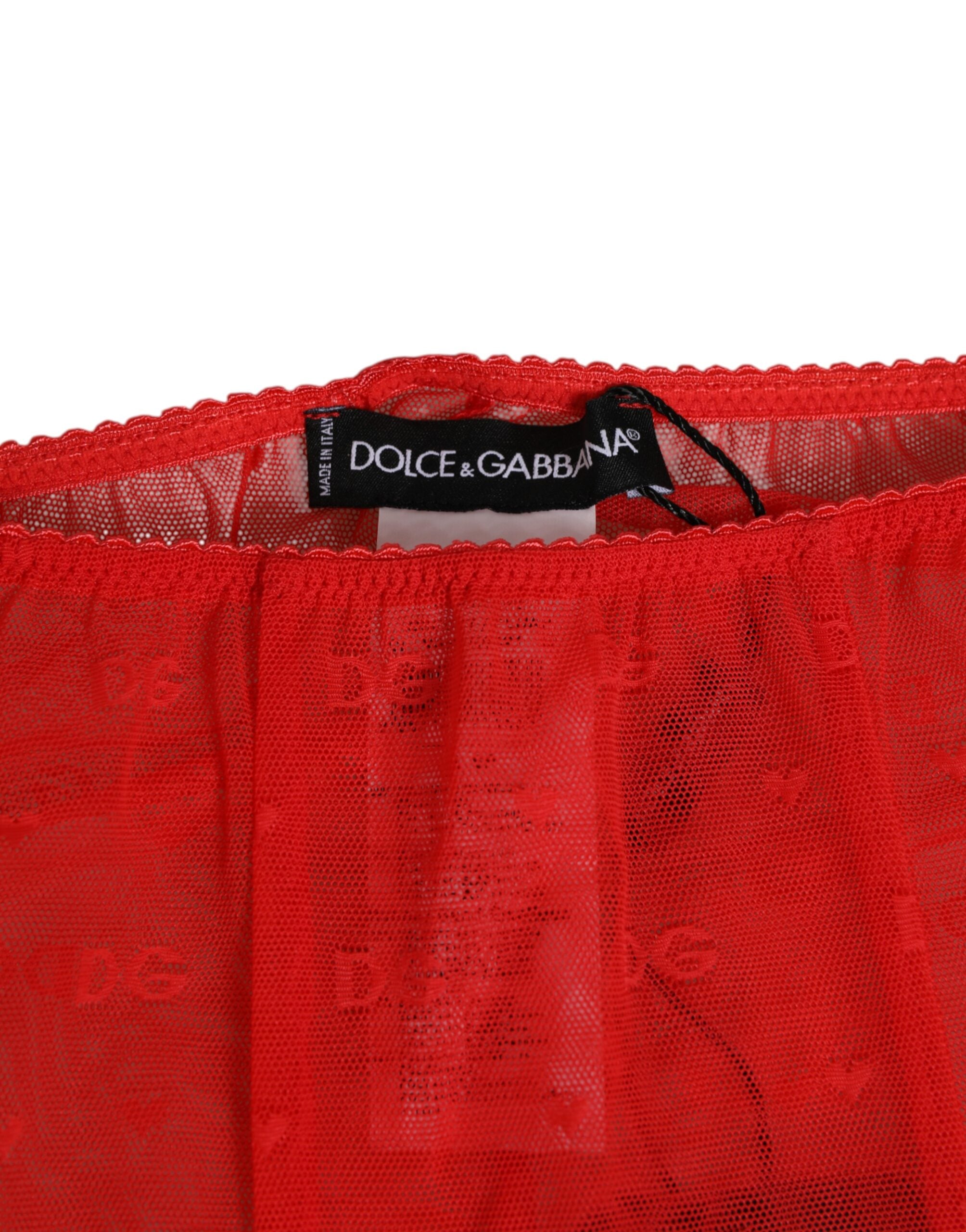 Dolce & Gabbana Red Logo Lace Tight Midi Trousers Underwear Dolce & Gabbana