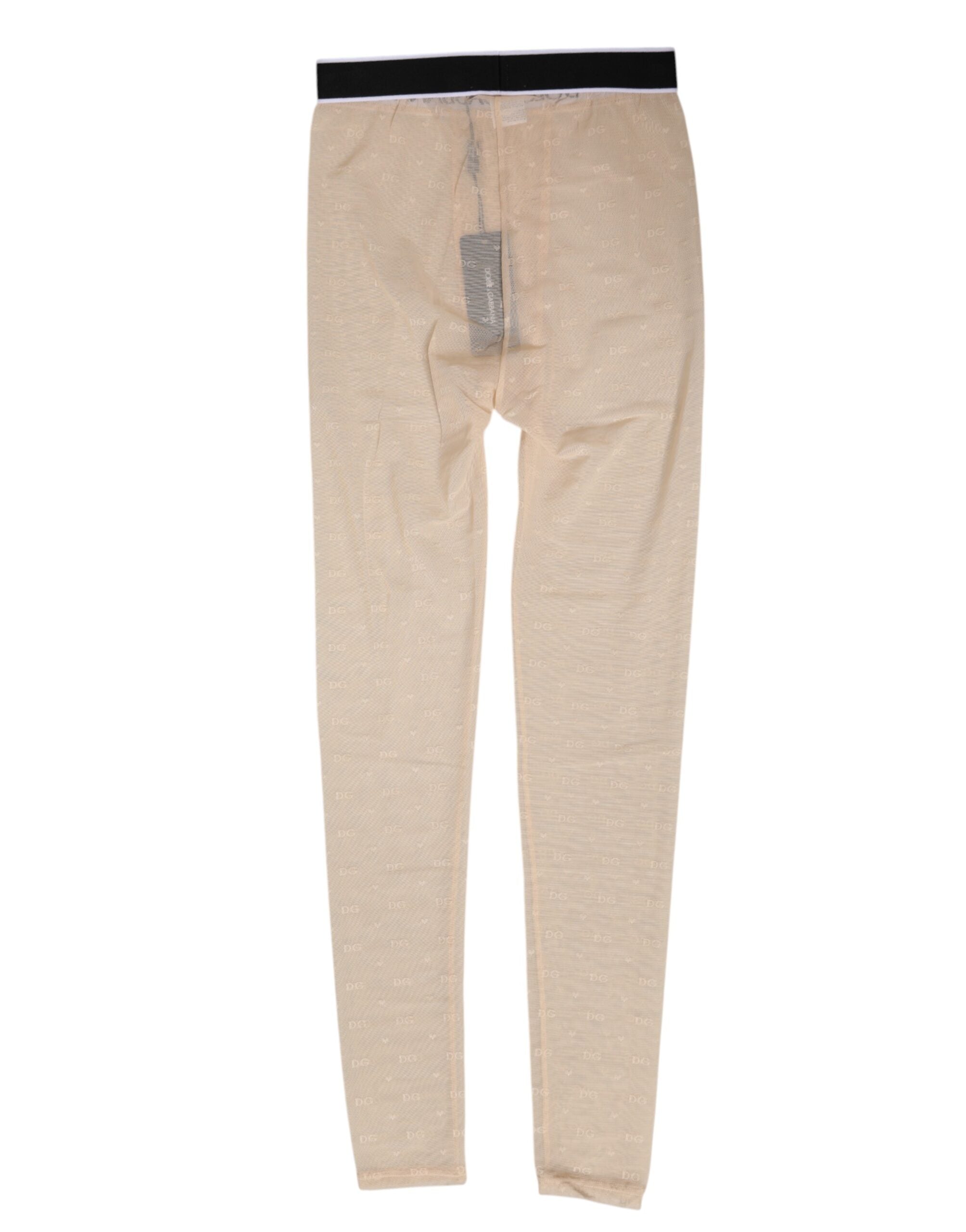 Dolce & Gabbana Beige Nylon Logo Lace Leggings Pants Underwear Dolce & Gabbana