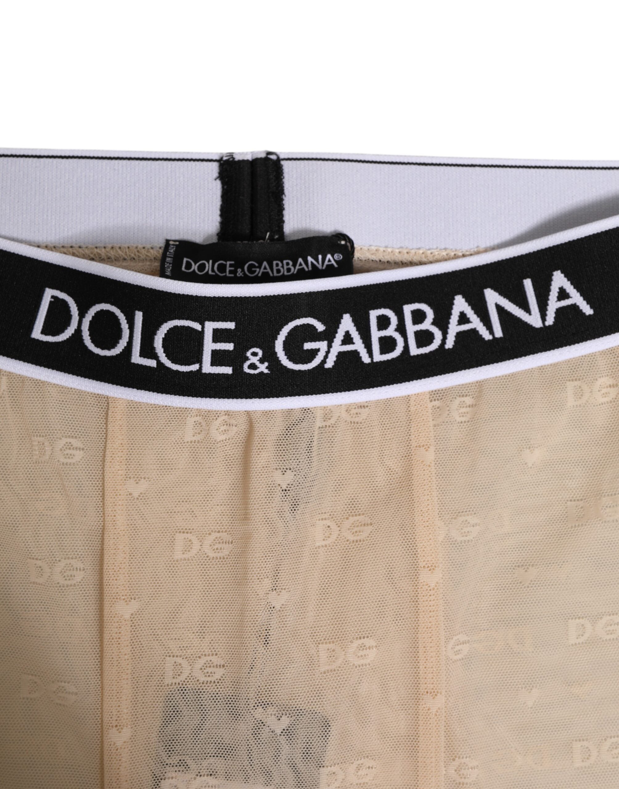 Dolce & Gabbana Beige Nylon Logo Lace Leggings Pants Underwear Dolce & Gabbana