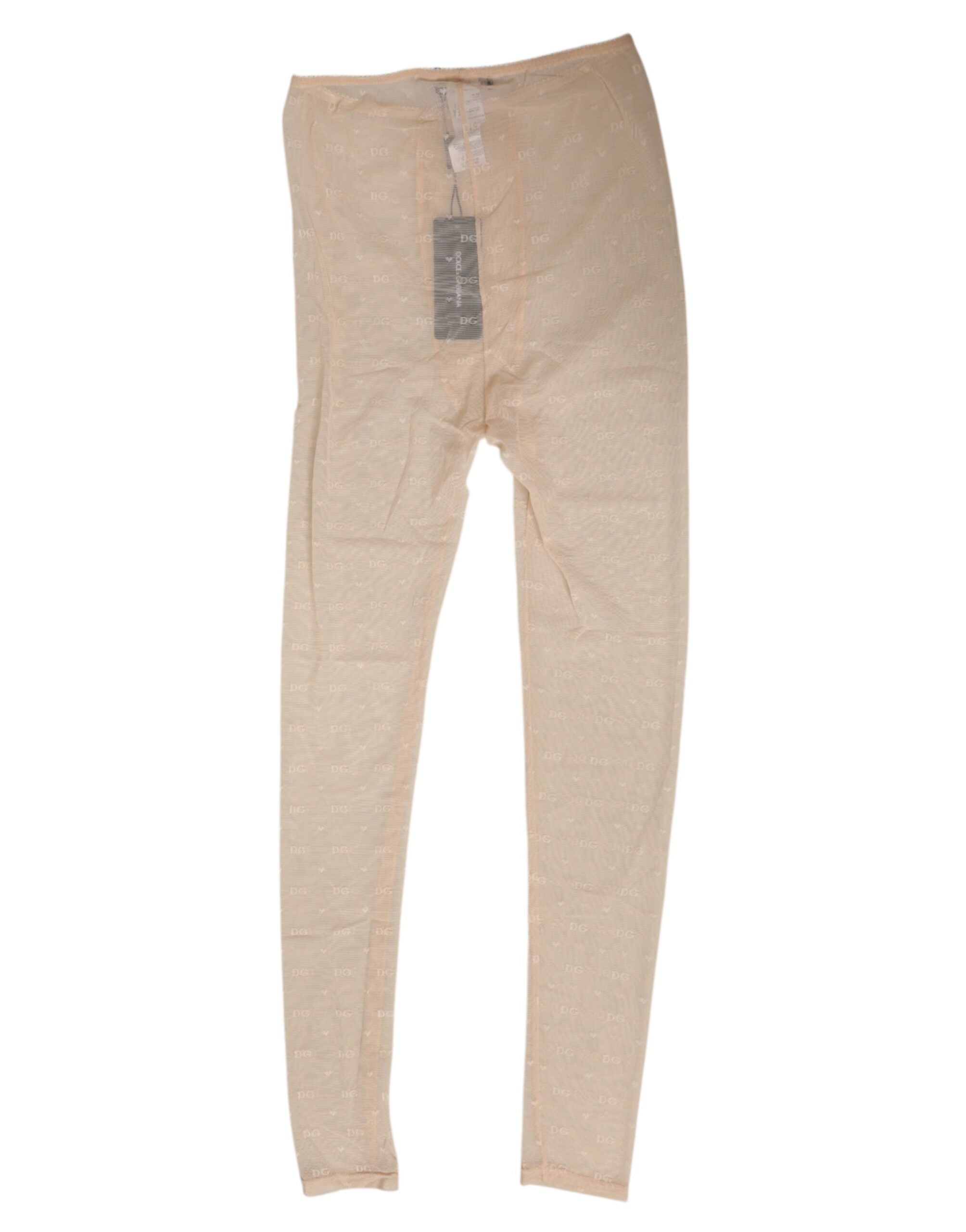 Dolce & Gabbana Beige Nylon Stretch Logo Lace Leggings Underwear Dolce & Gabbana