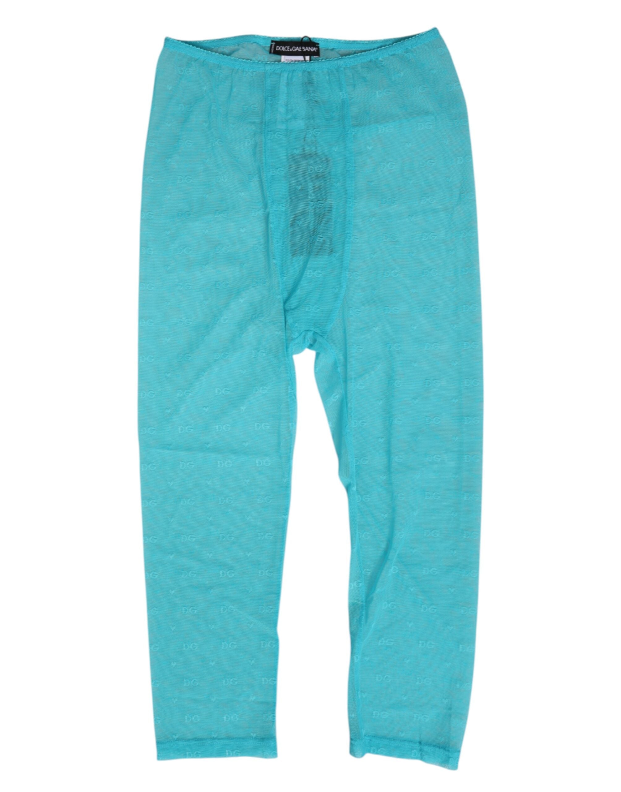 Dolce & Gabbana Light Blue Logo Lace Tight Midi Trouser Underwear Dolce & Gabbana