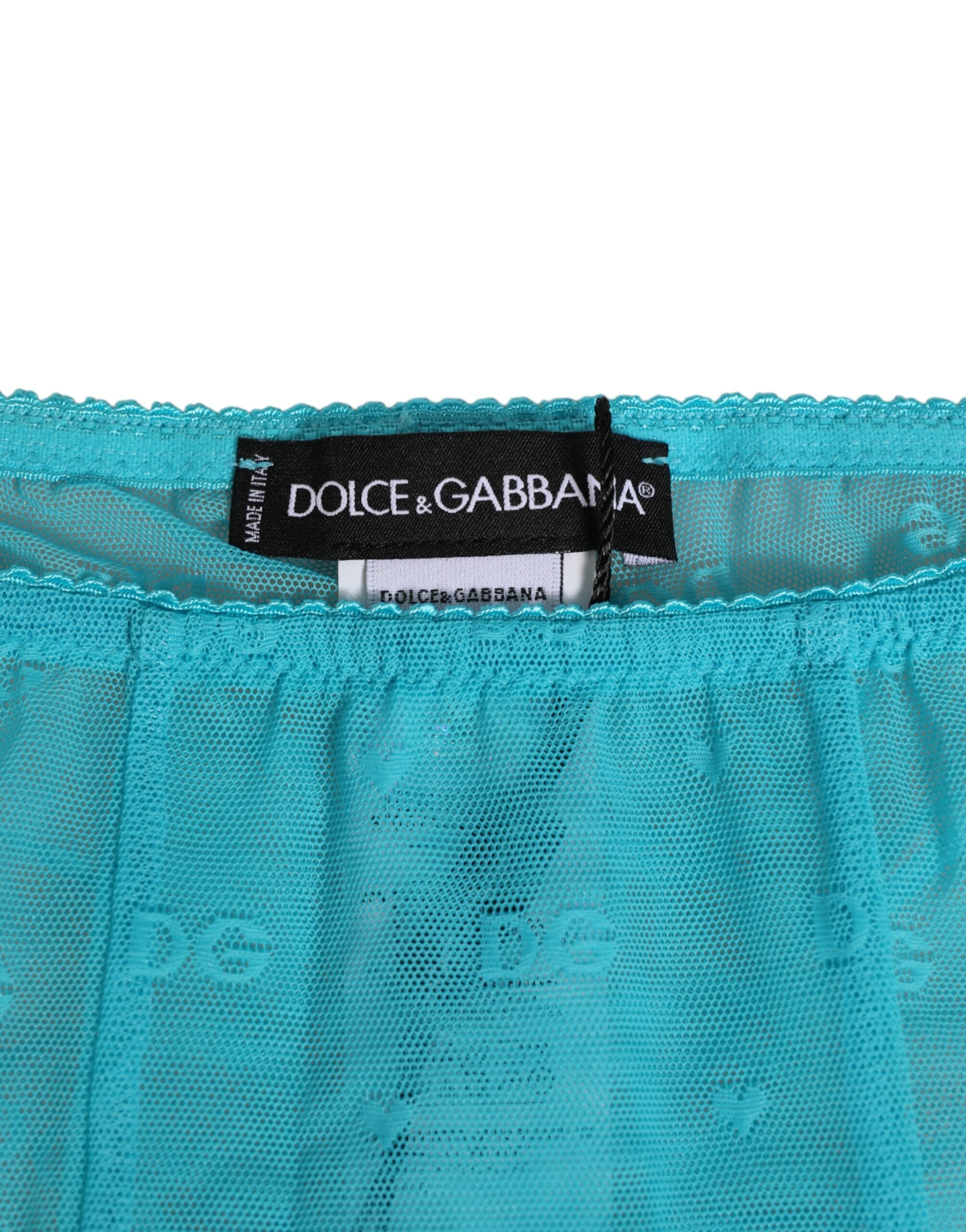 Dolce & Gabbana Light Blue Logo Lace Tight Midi Trouser Underwear Dolce & Gabbana