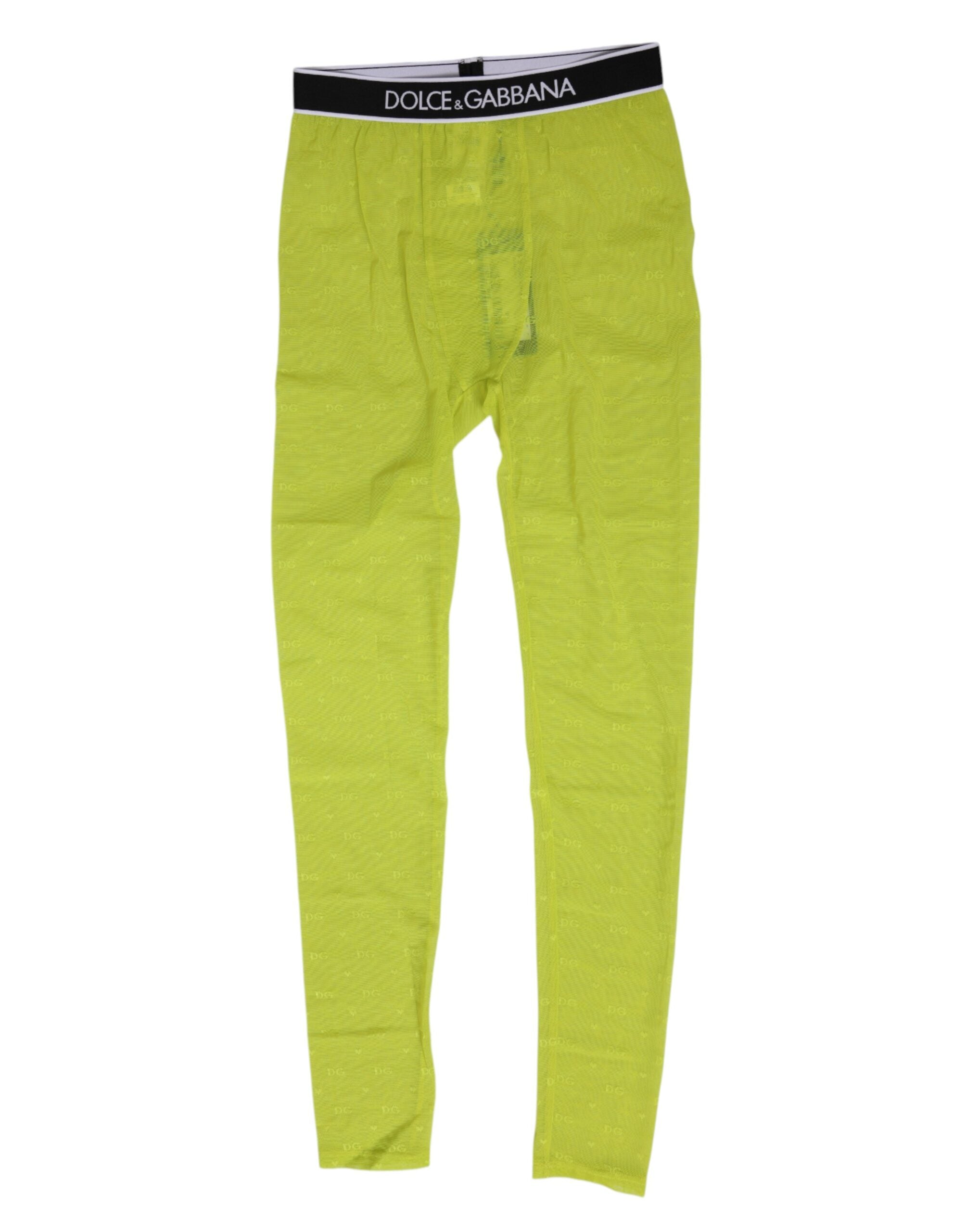 Dolce & Gabbana Neon Green Nylon Logo Lace Leggings Pants Underwear Dolce & Gabbana