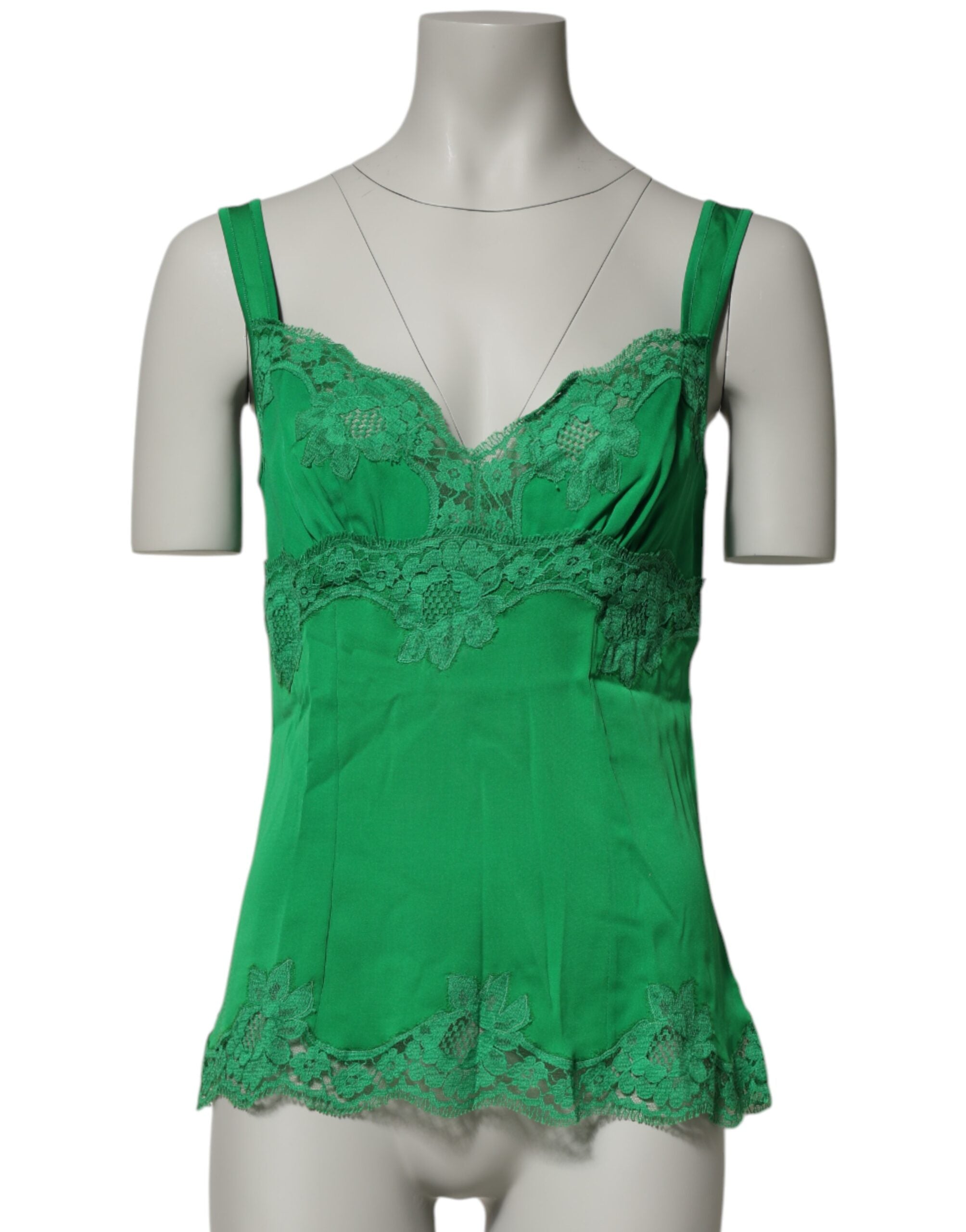Dolce & Gabbana Green Floral Lace Tank Lingerie Top Underwear Dolce & Gabbana