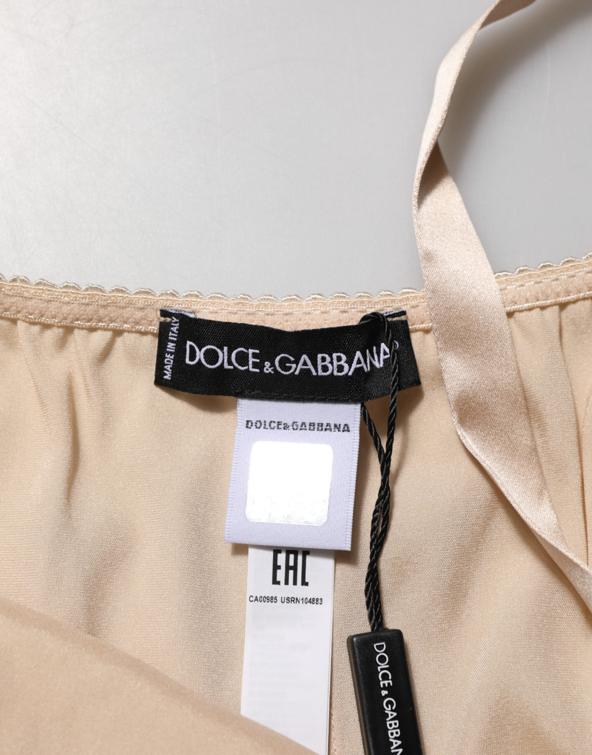 Dolce & Gabbana Nude Chemise Lingerie Silk Blend Lace Trim Dress Dolce & Gabbana