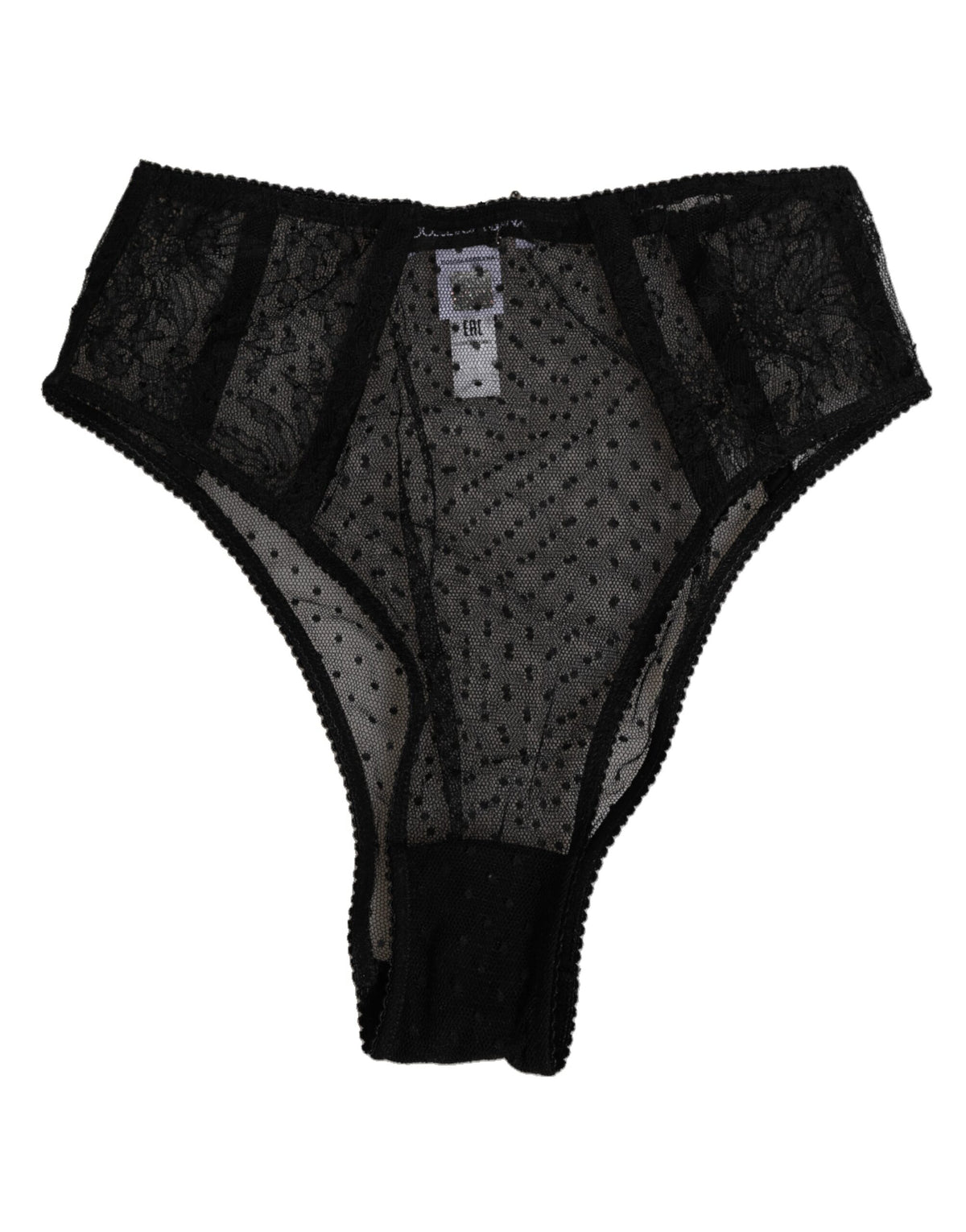 Dolce & Gabbana Black Lace Polka Dot Mesh High Waist Underwear