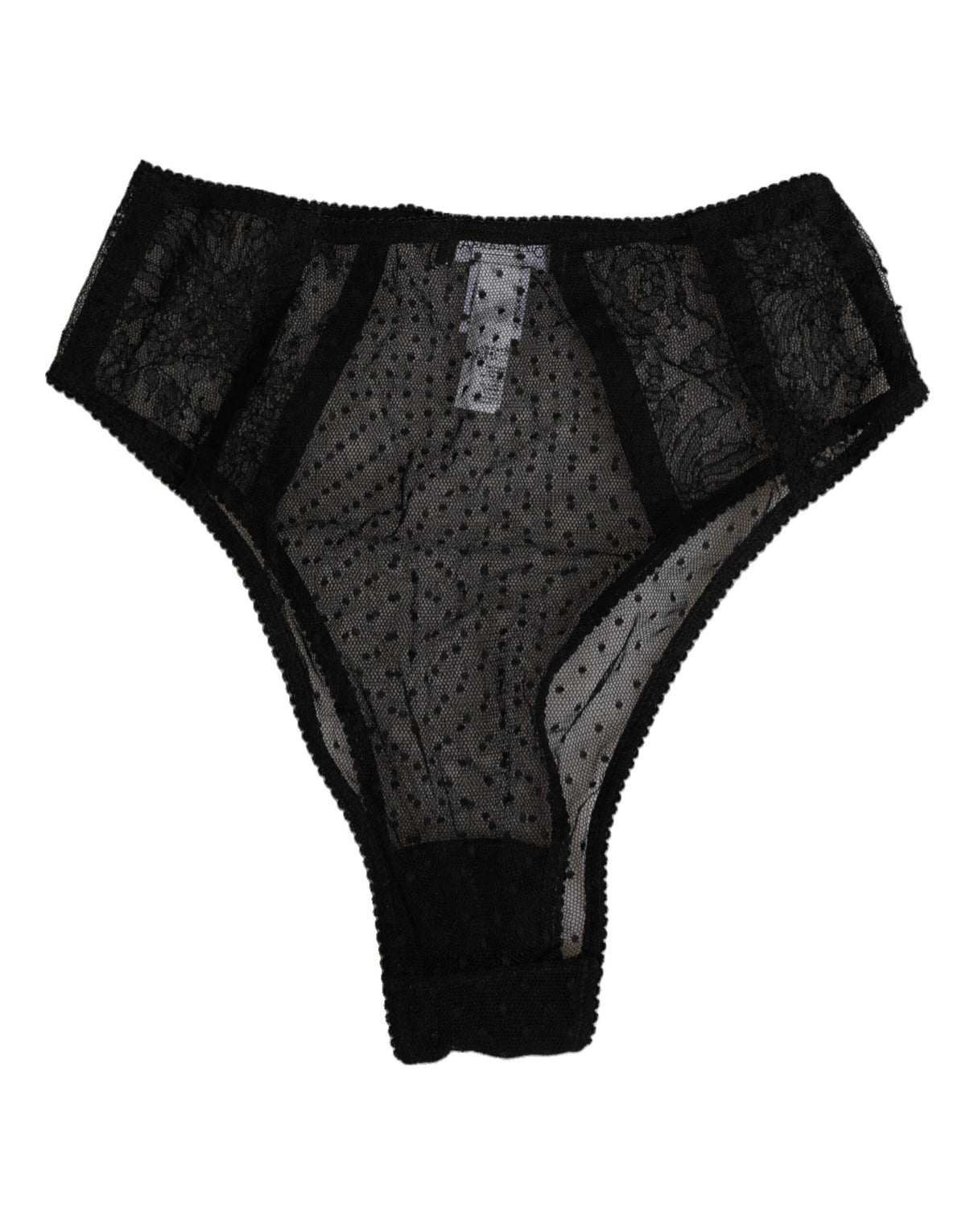 Dolce & Gabbana Black Lace Polka Dot Mesh High Waist Underwear