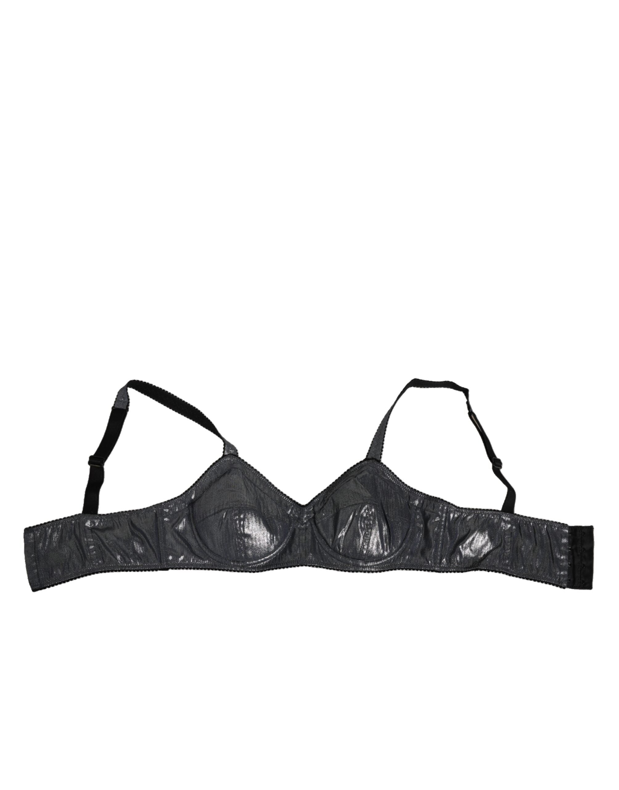 Dolce & Gabbana Dark Gray Silk Stretch Balconcino Bra Underwear Dolce & Gabbana