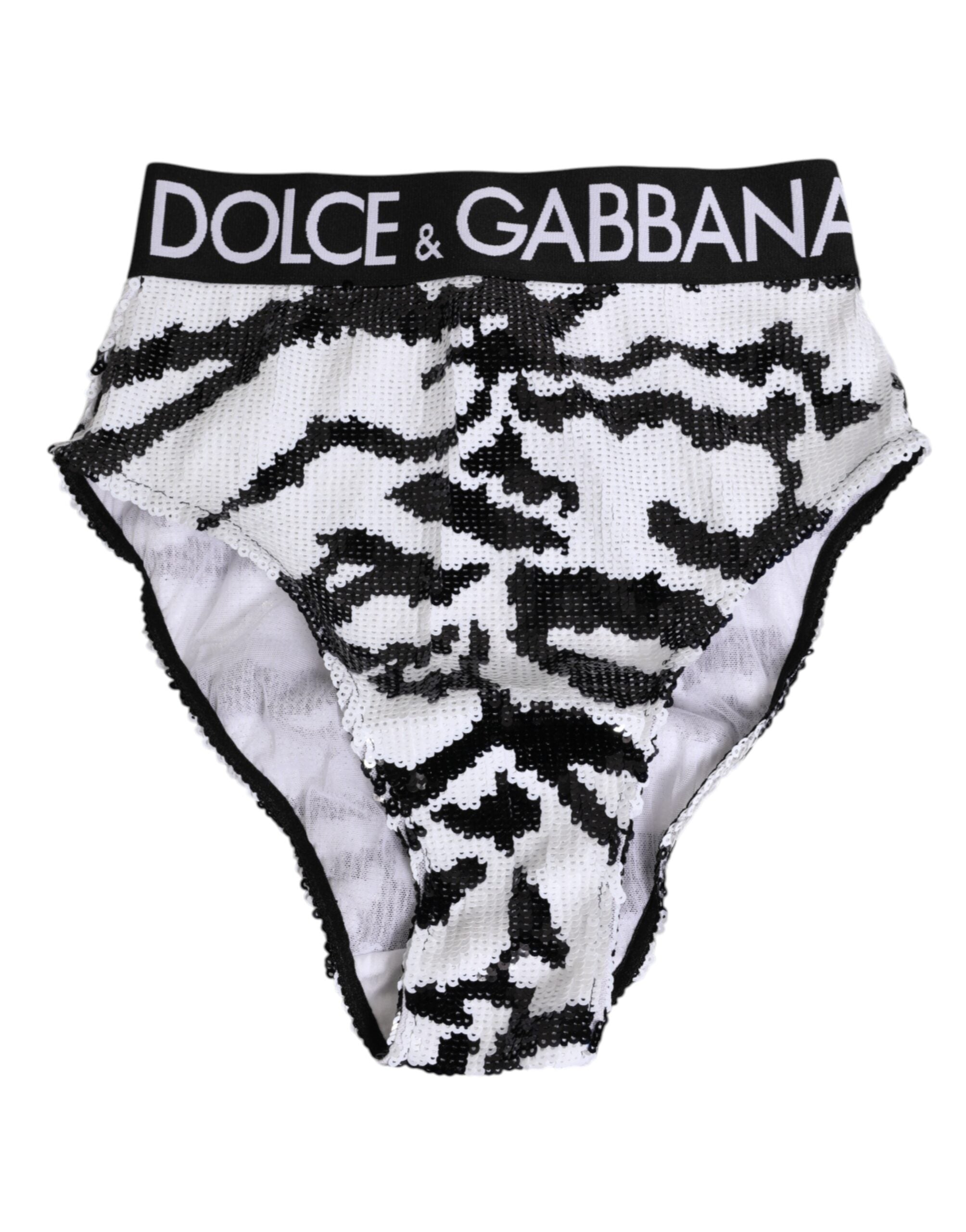 Dolce & Gabbana Black White Sequin High Waist Panty Underwear Dolce & Gabbana
