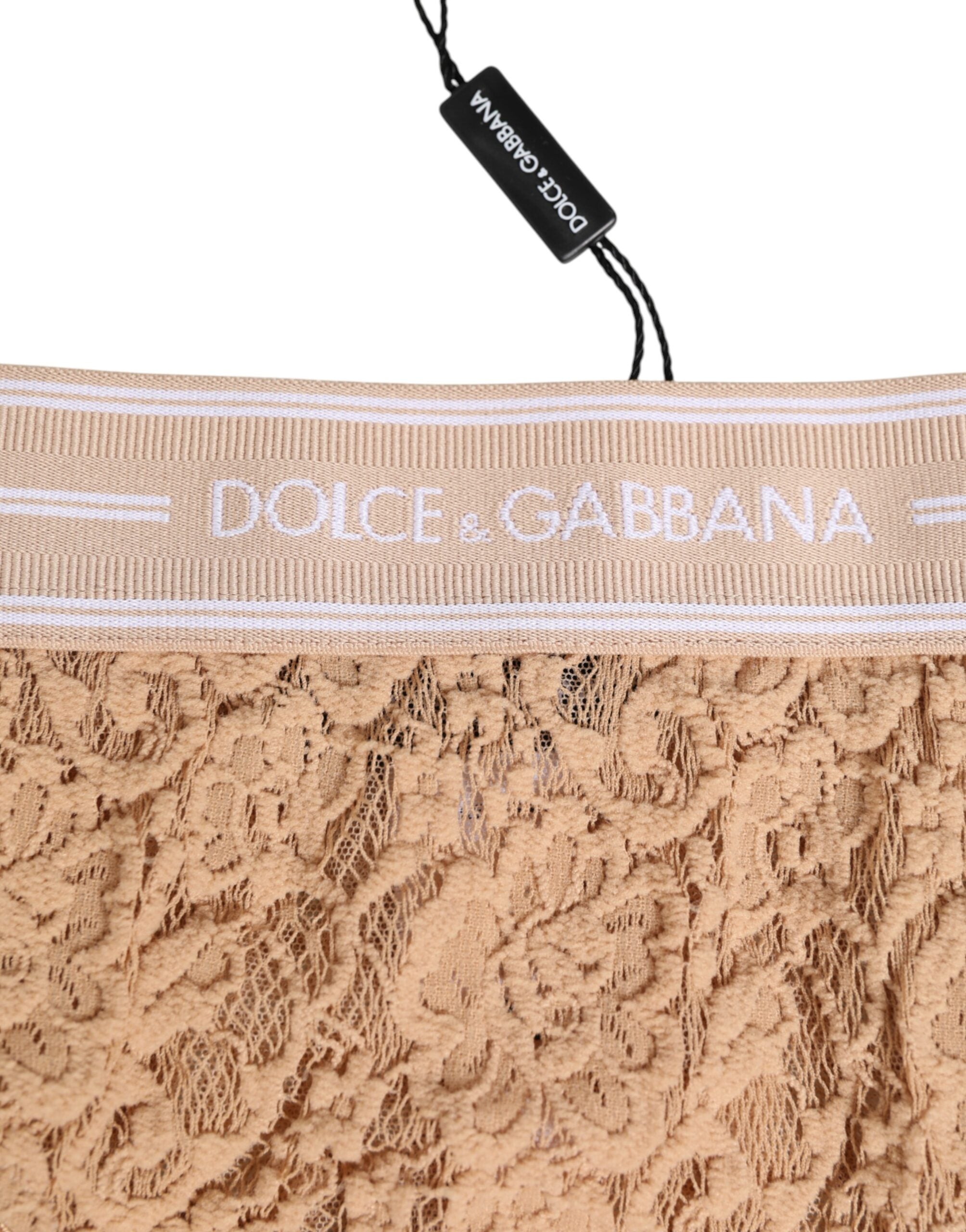 Dolce & Gabbana Beige Lace Nylon High Waist Panty Underwear Dolce & Gabbana