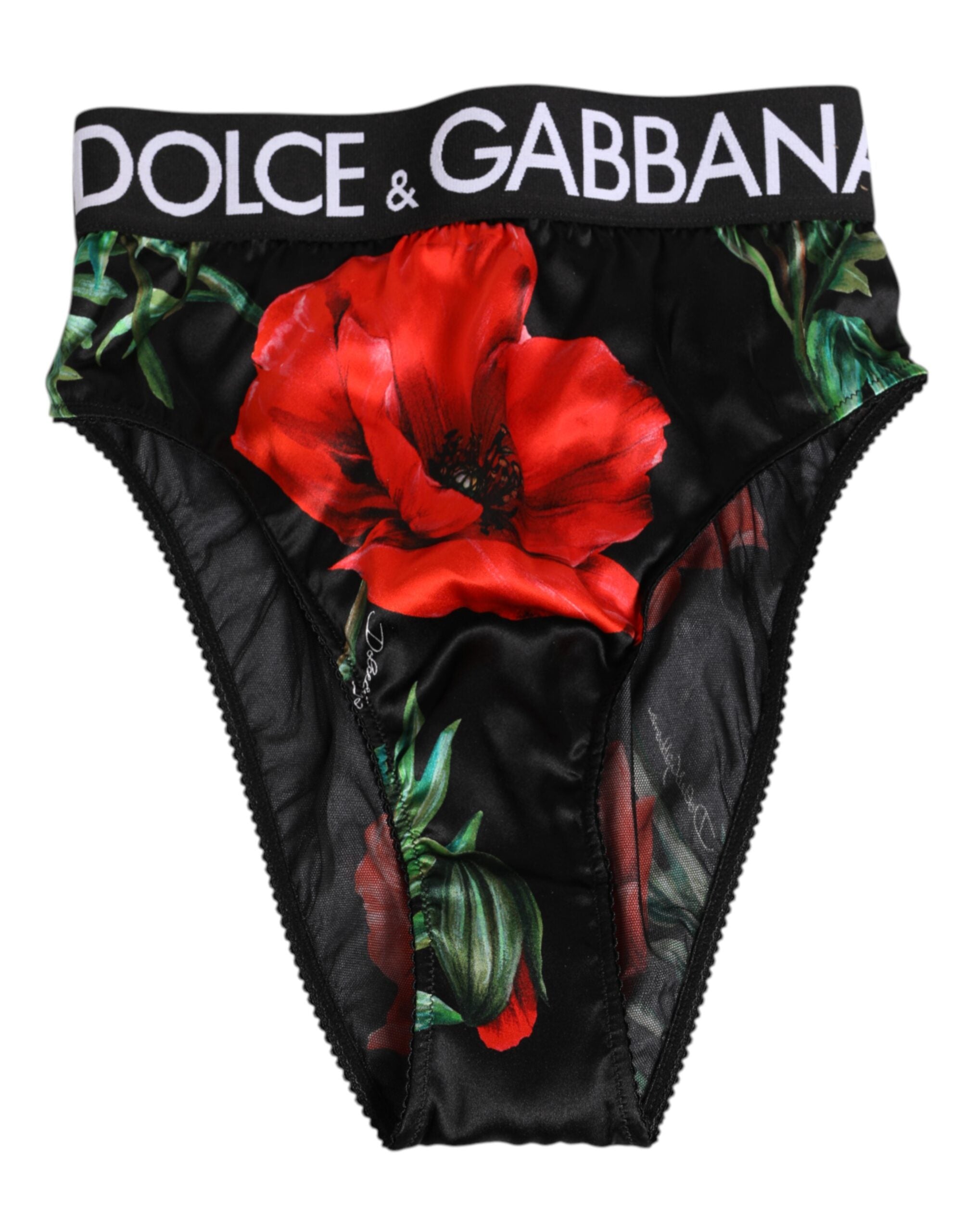 Dolce & Gabbana Black Floral Silk High Waist Panty Underwear Dolce & Gabbana