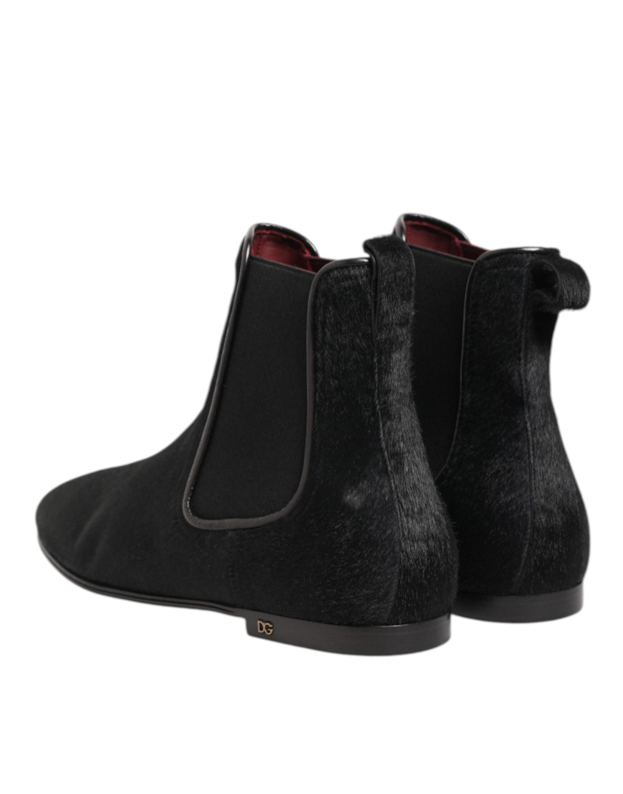 Dolce & Gabbana Black Leather Fur Men CHELSEA Boots Shoes Dolce & Gabbana