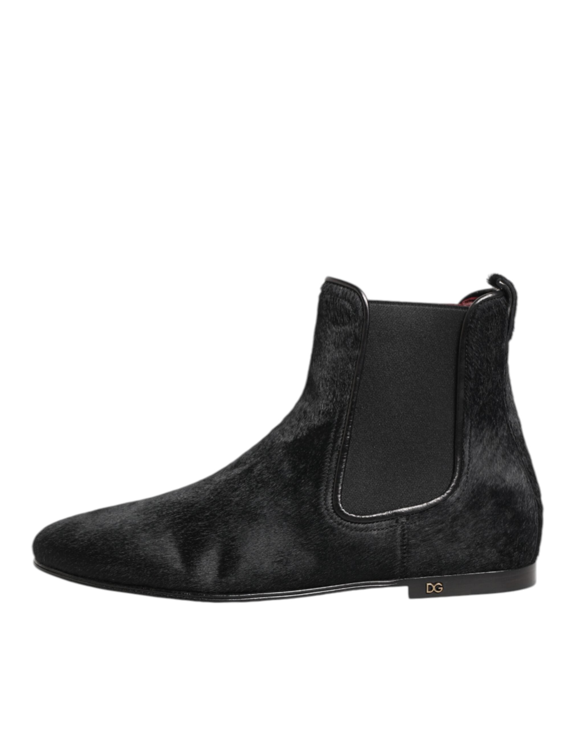 Dolce & Gabbana Black Leather Fur Men CHELSEA Boots Shoes Dolce & Gabbana