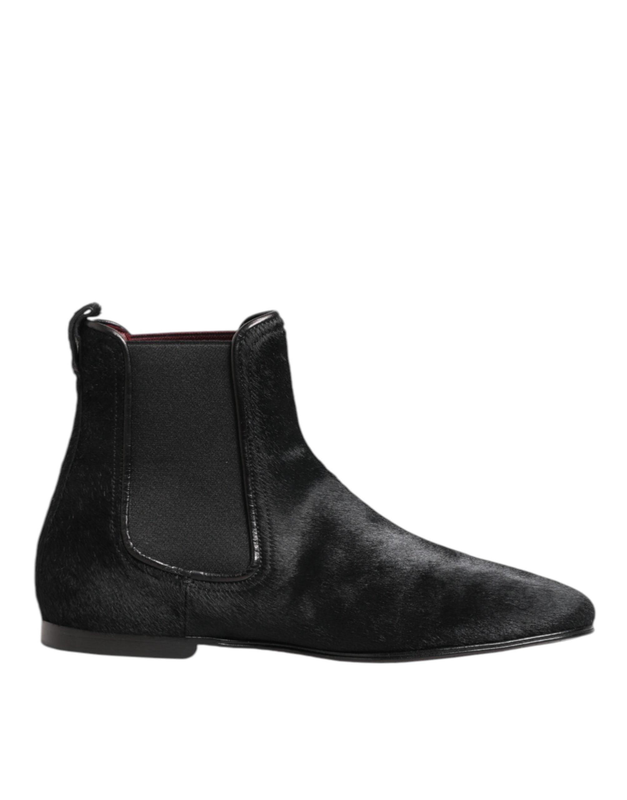 Dolce & Gabbana Black Leather Fur Men CHELSEA Boots Shoes Dolce & Gabbana