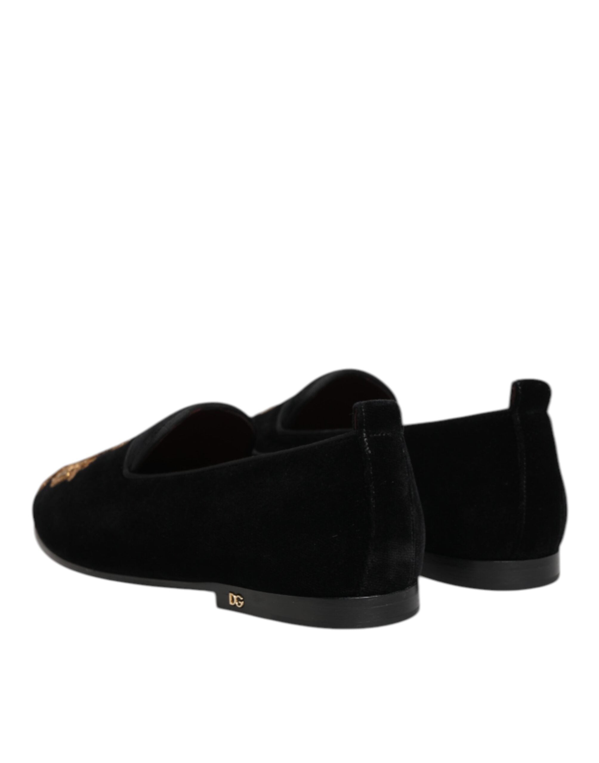 Dolce & Gabbana Black Velvet Gold Crown Mens Loafers Shoes Dolce & Gabbana