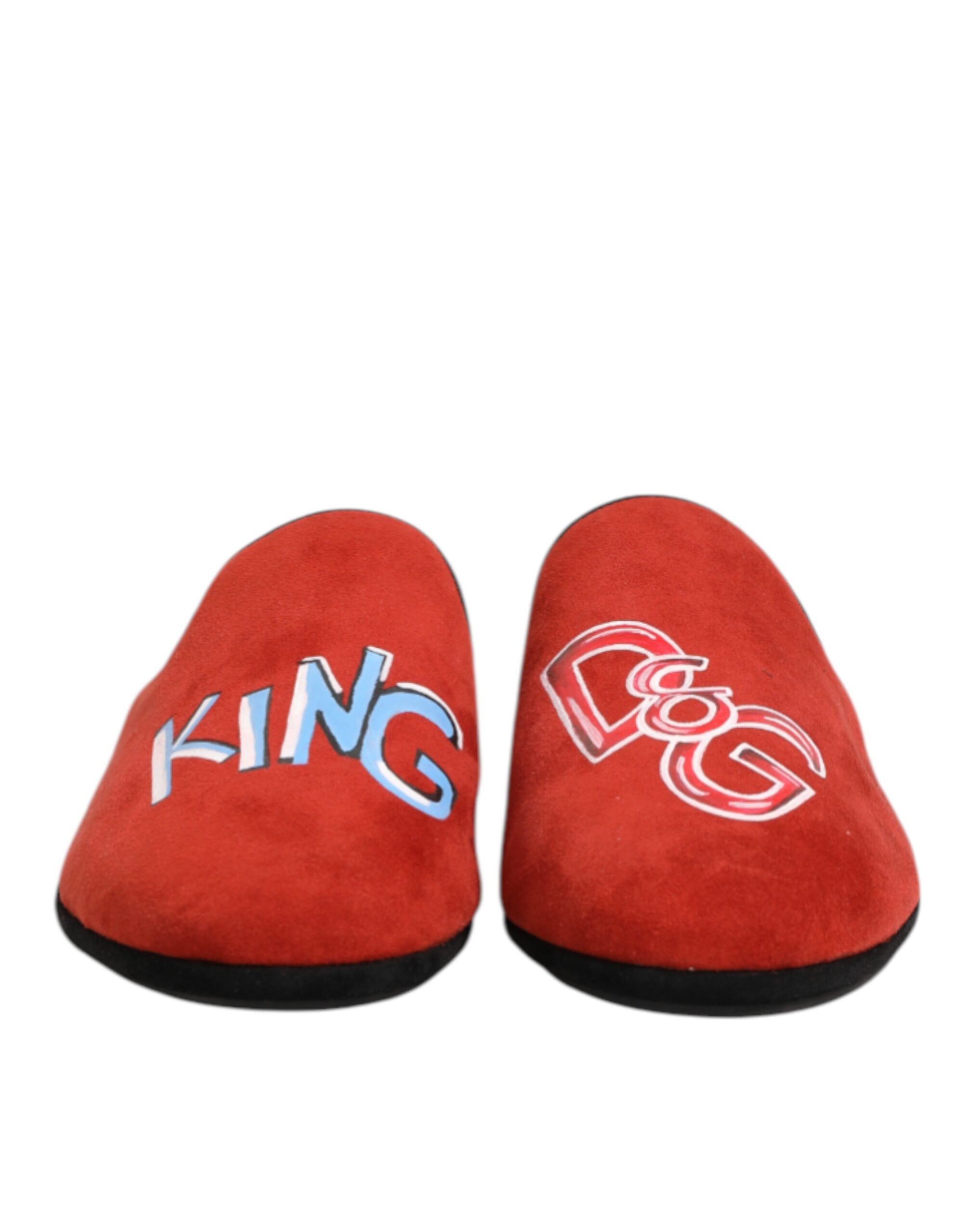 Dolce & Gabbana Red Suede DG King Men House Slippers Shoes Dolce & Gabbana