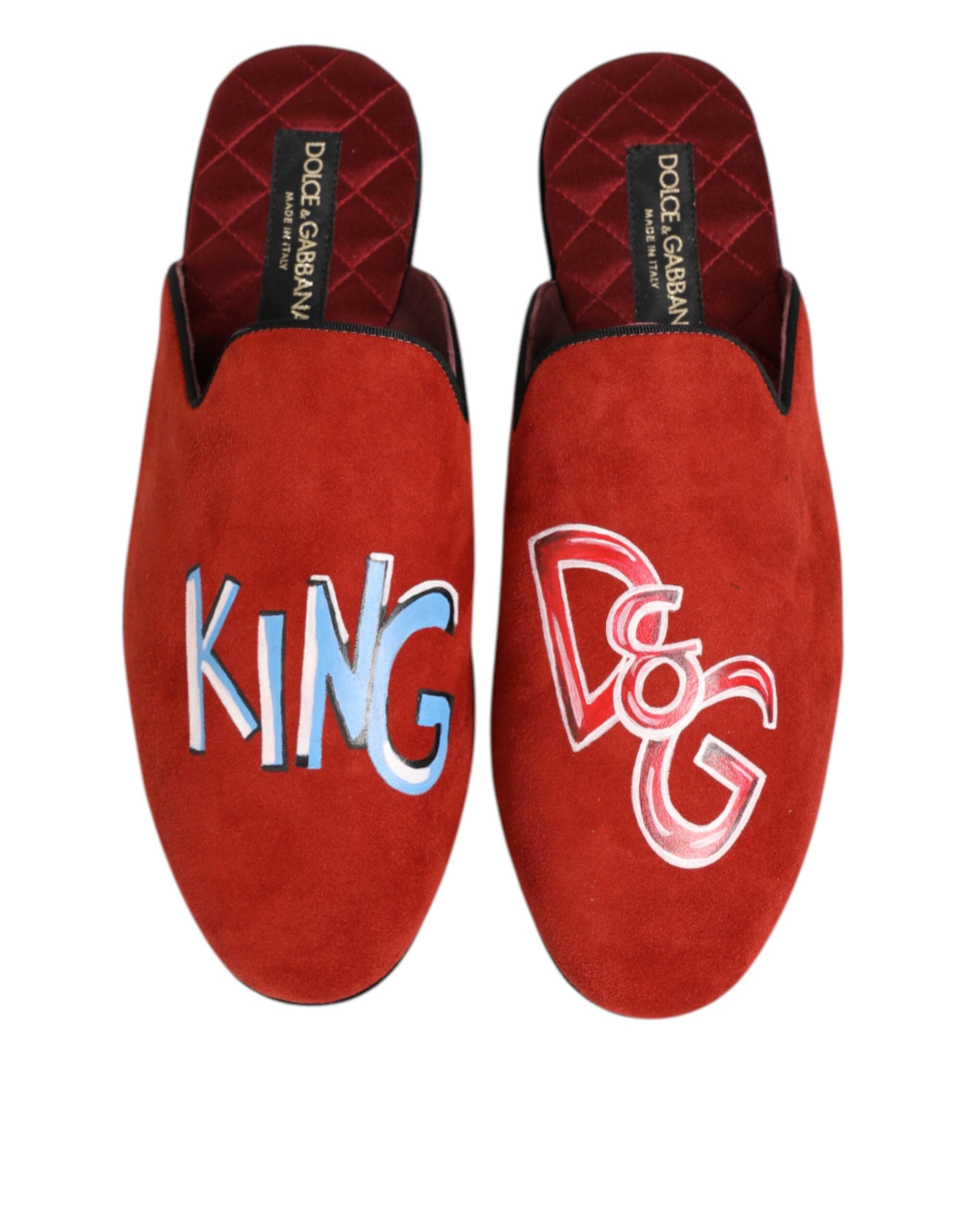Dolce & Gabbana Red Suede DG King Men House Slippers Shoes Dolce & Gabbana