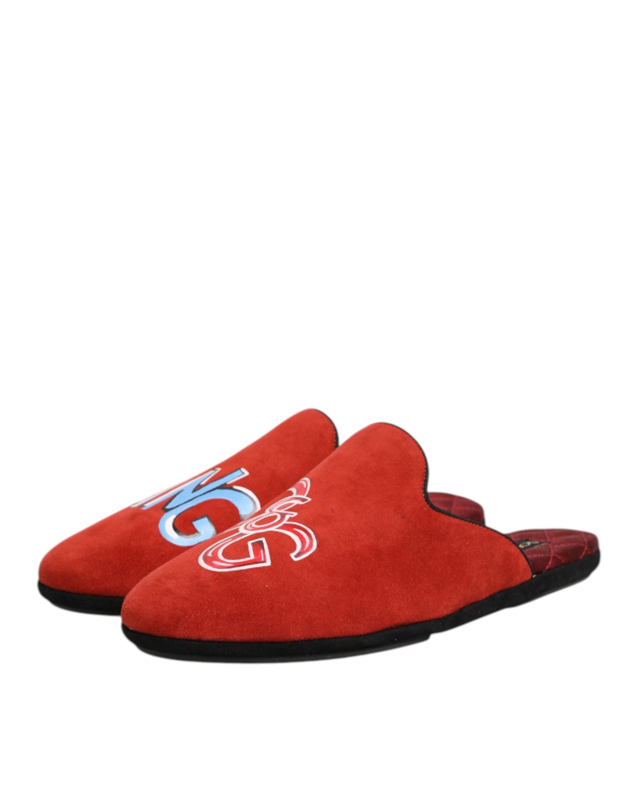 Dolce & Gabbana Red Suede DG King Men House Slippers Shoes Dolce & Gabbana
