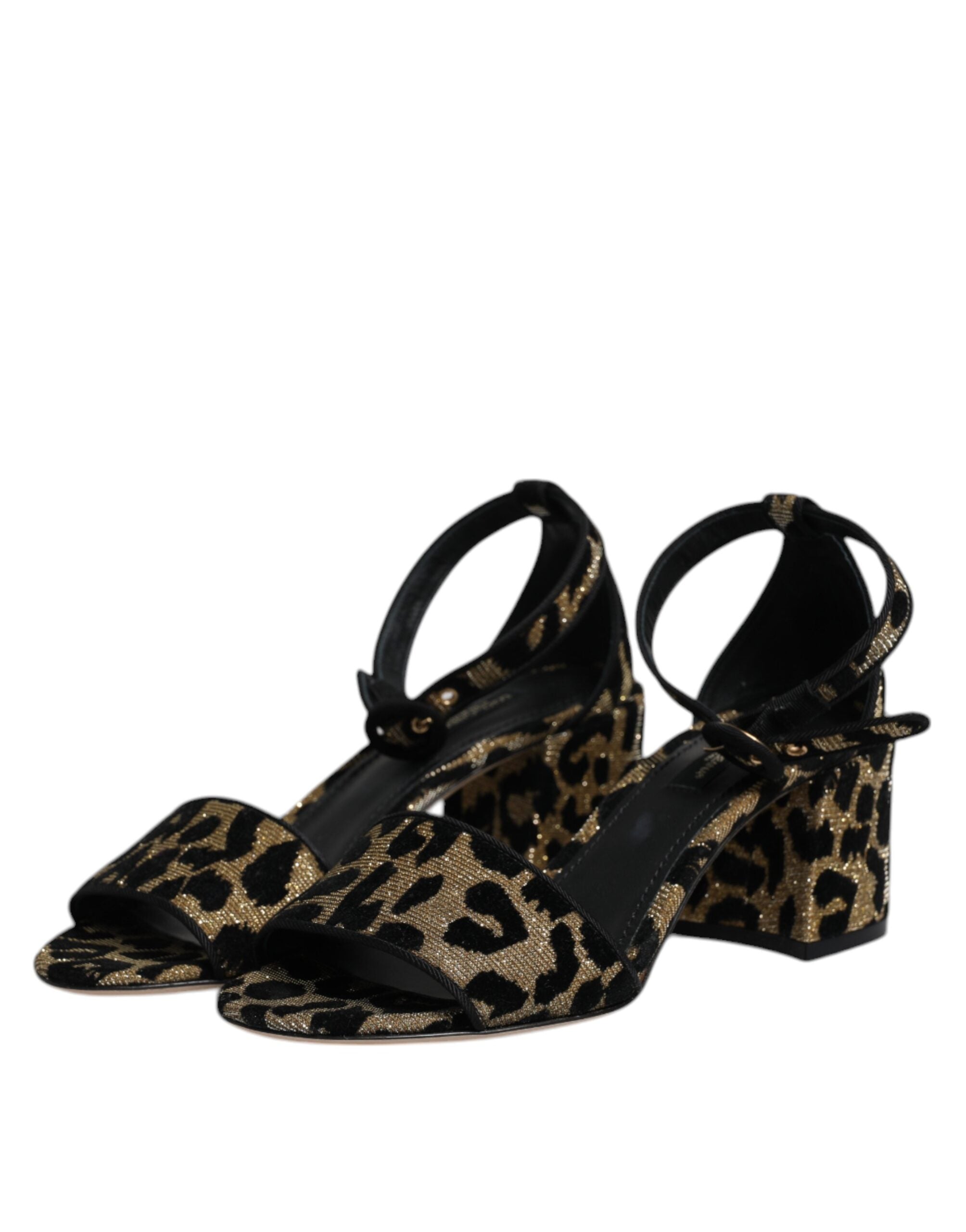 Dolce & Gabbana Gold Leopard Ankle Strap Heels Sandals Shoes Dolce & Gabbana