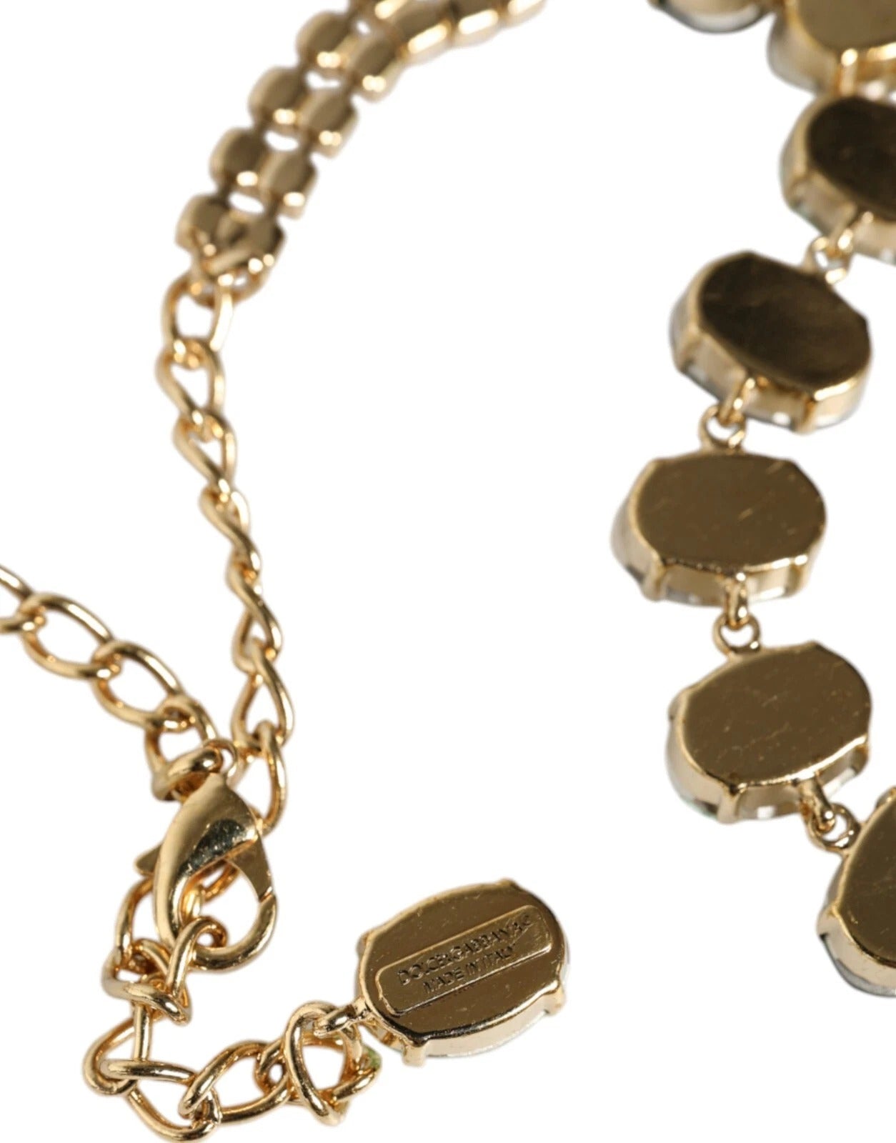 Dolce & Gabbana Gold Brass Link Chain Rose Petal Crystal Necklace Dolce & Gabbana