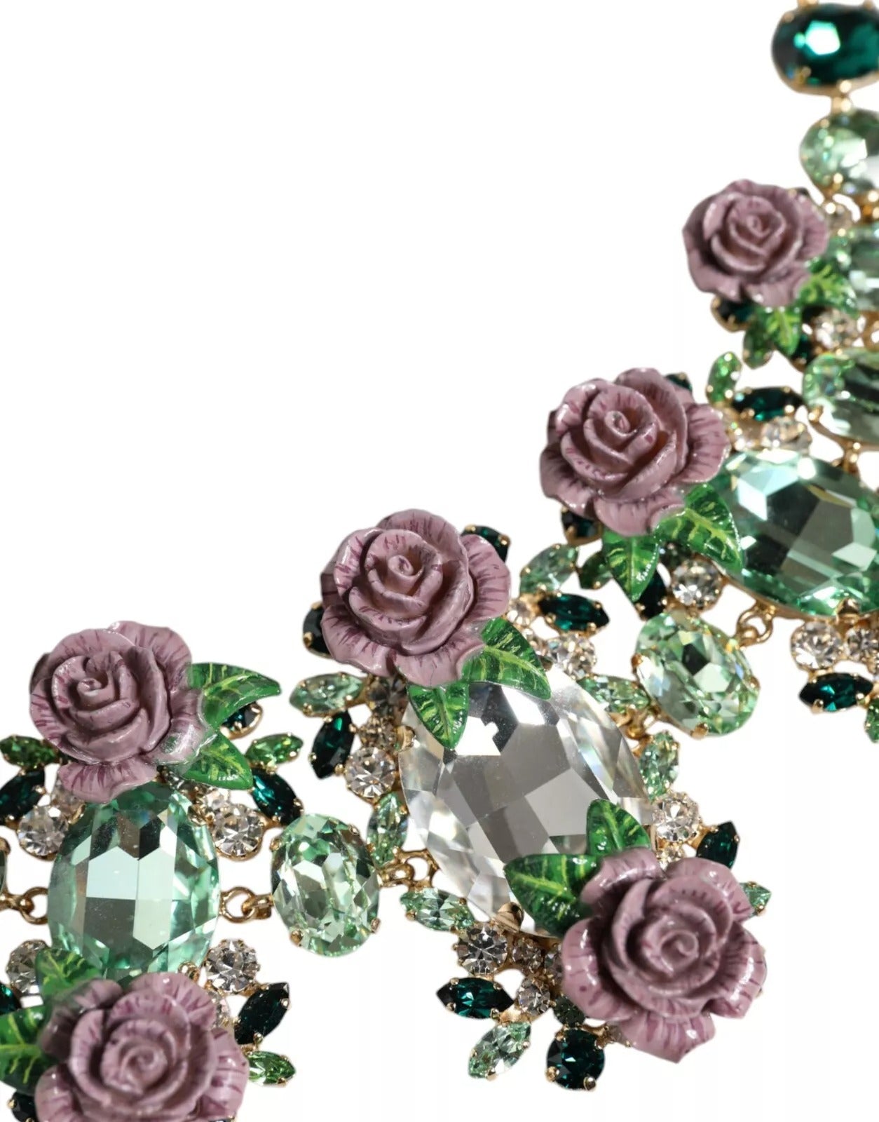 Dolce & Gabbana Gold Brass Link Chain Rose Petal Crystal Necklace Dolce & Gabbana