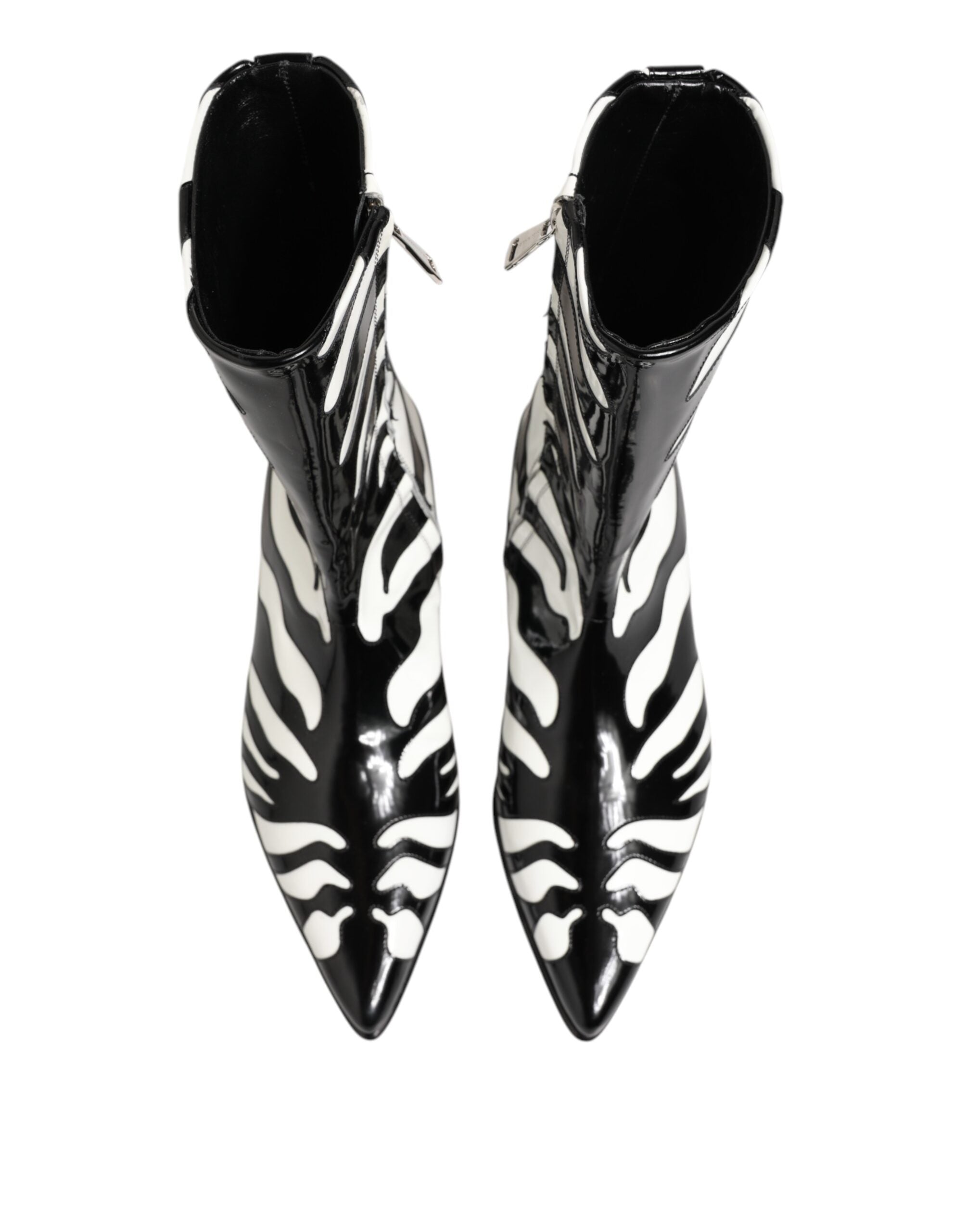 Dolce & Gabbana Black White Zebra Leather Mid Calf Boots Shoes Dolce & Gabbana