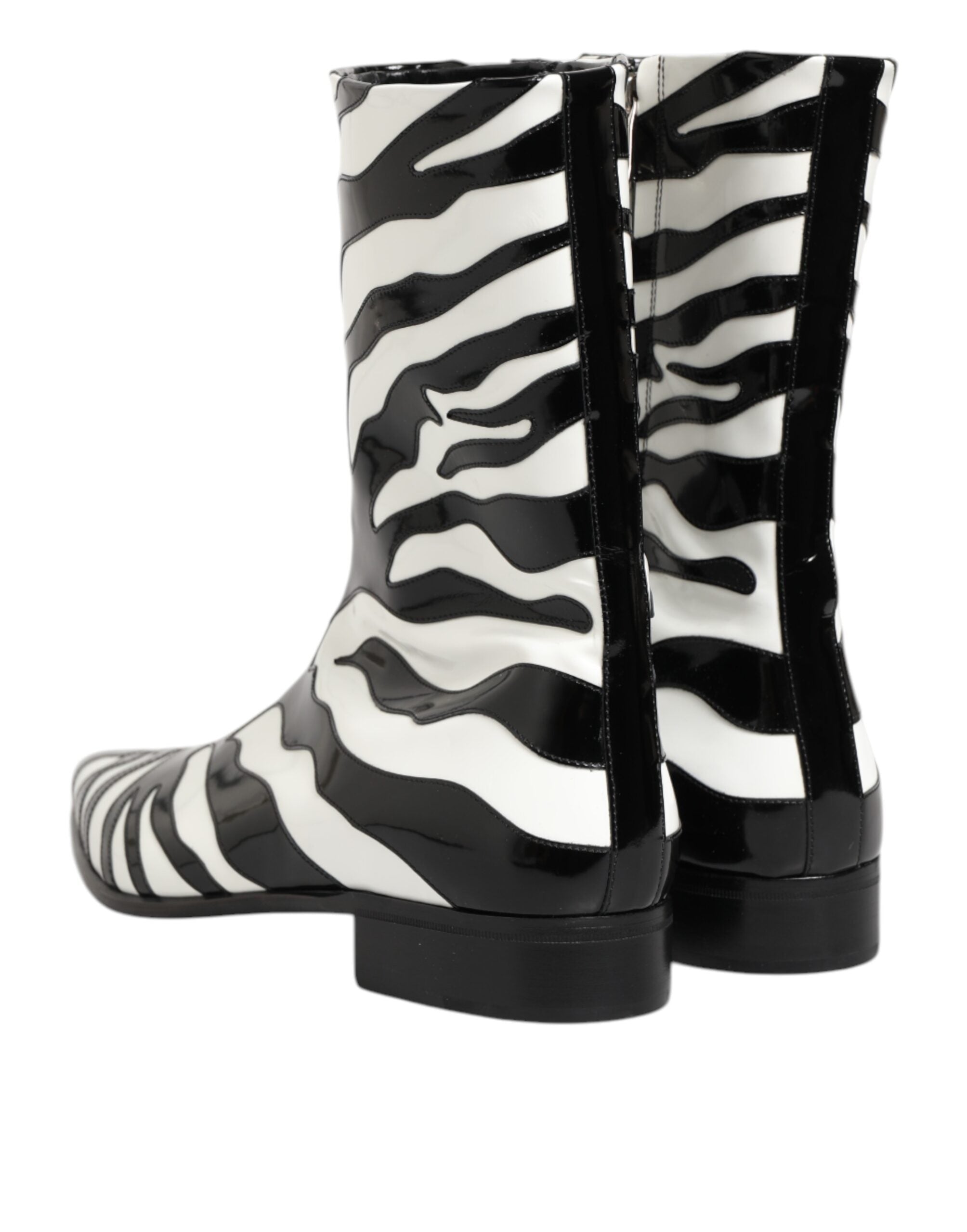 Dolce & Gabbana Black White Zebra Leather Mid Calf Boots Shoes Dolce & Gabbana
