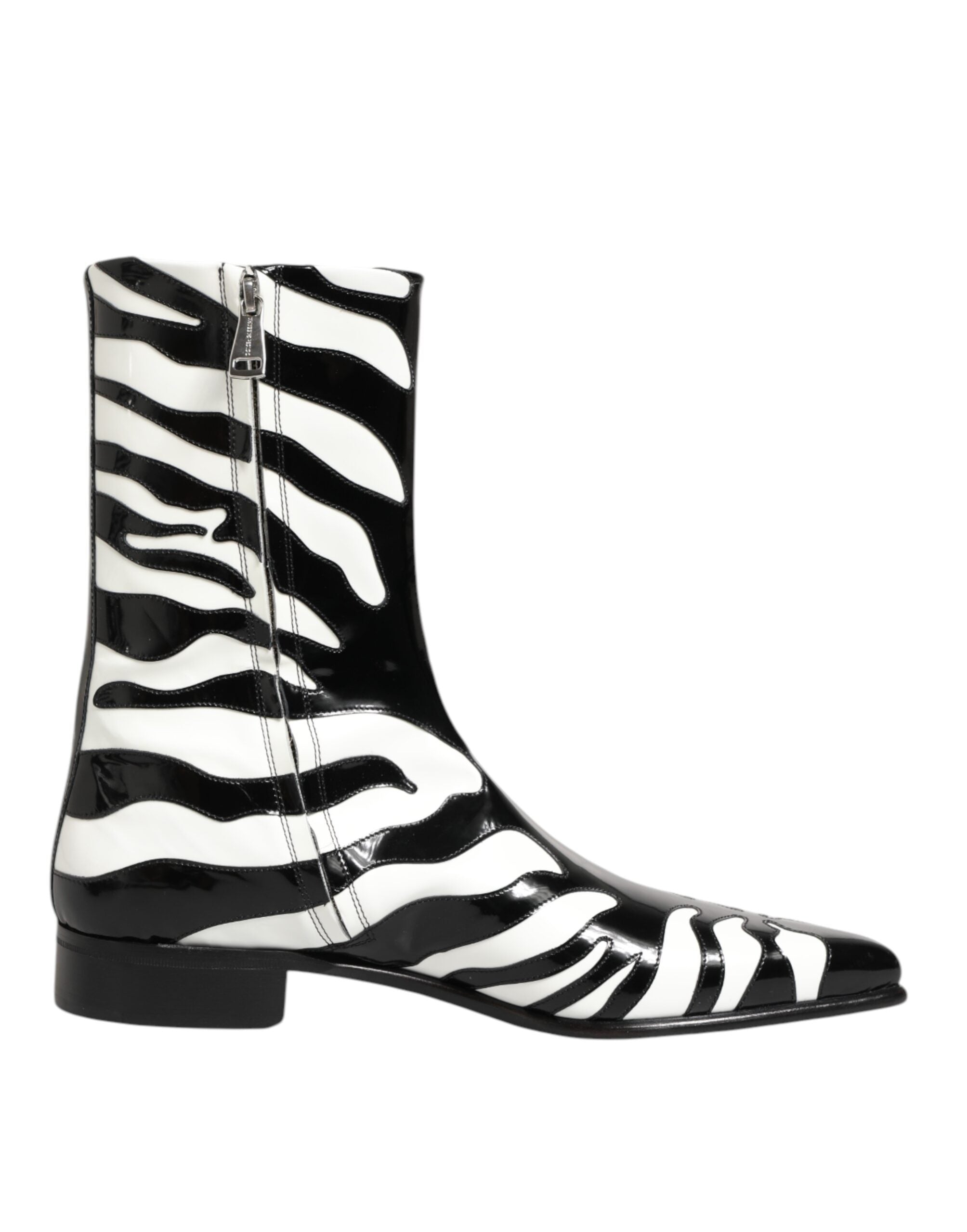 Dolce & Gabbana Black White Zebra Leather Mid Calf Boots Shoes Dolce & Gabbana