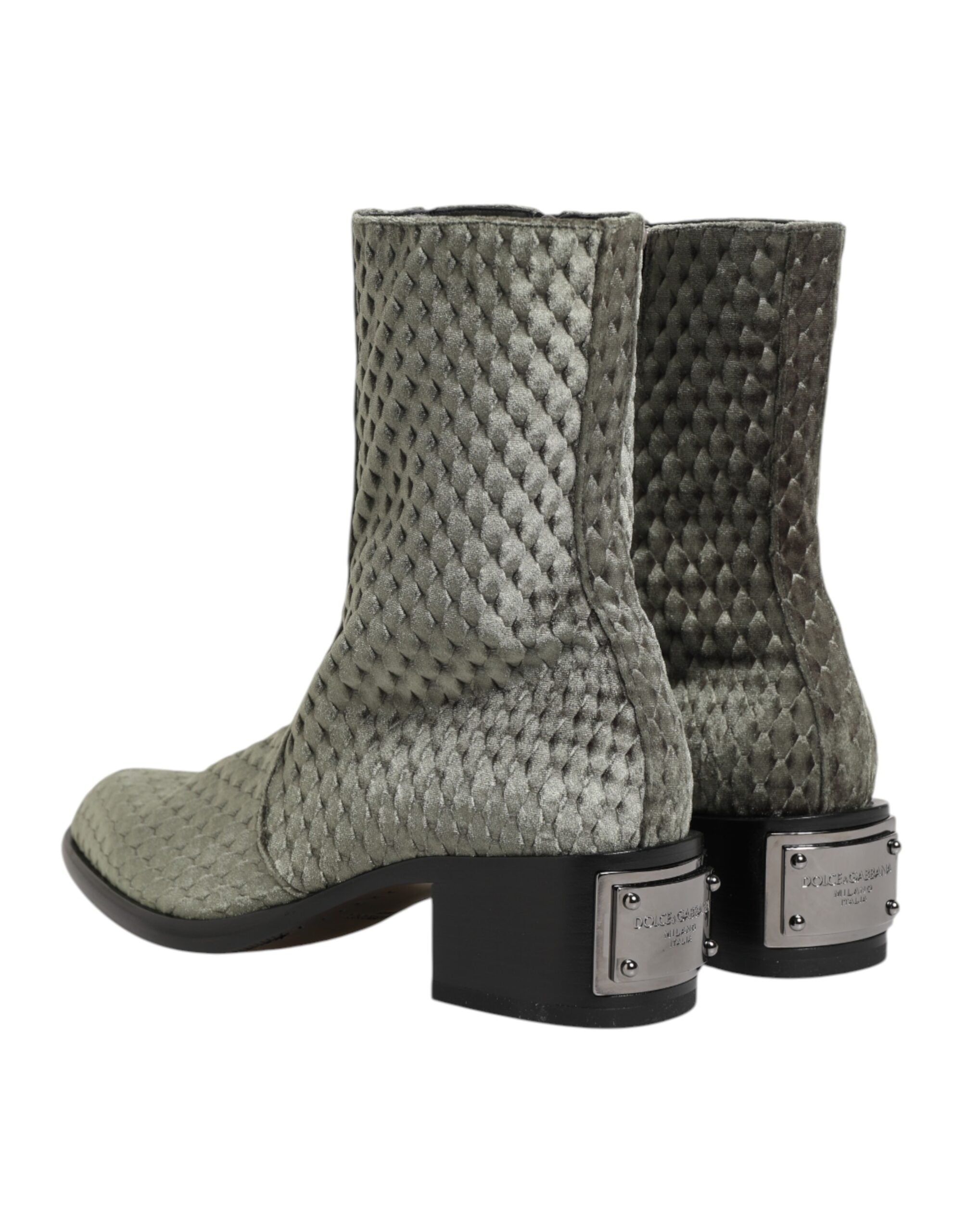 Dolce & Gabbana Gray Cotton Velvet Mid Calf Short Boots Shoes Dolce & Gabbana