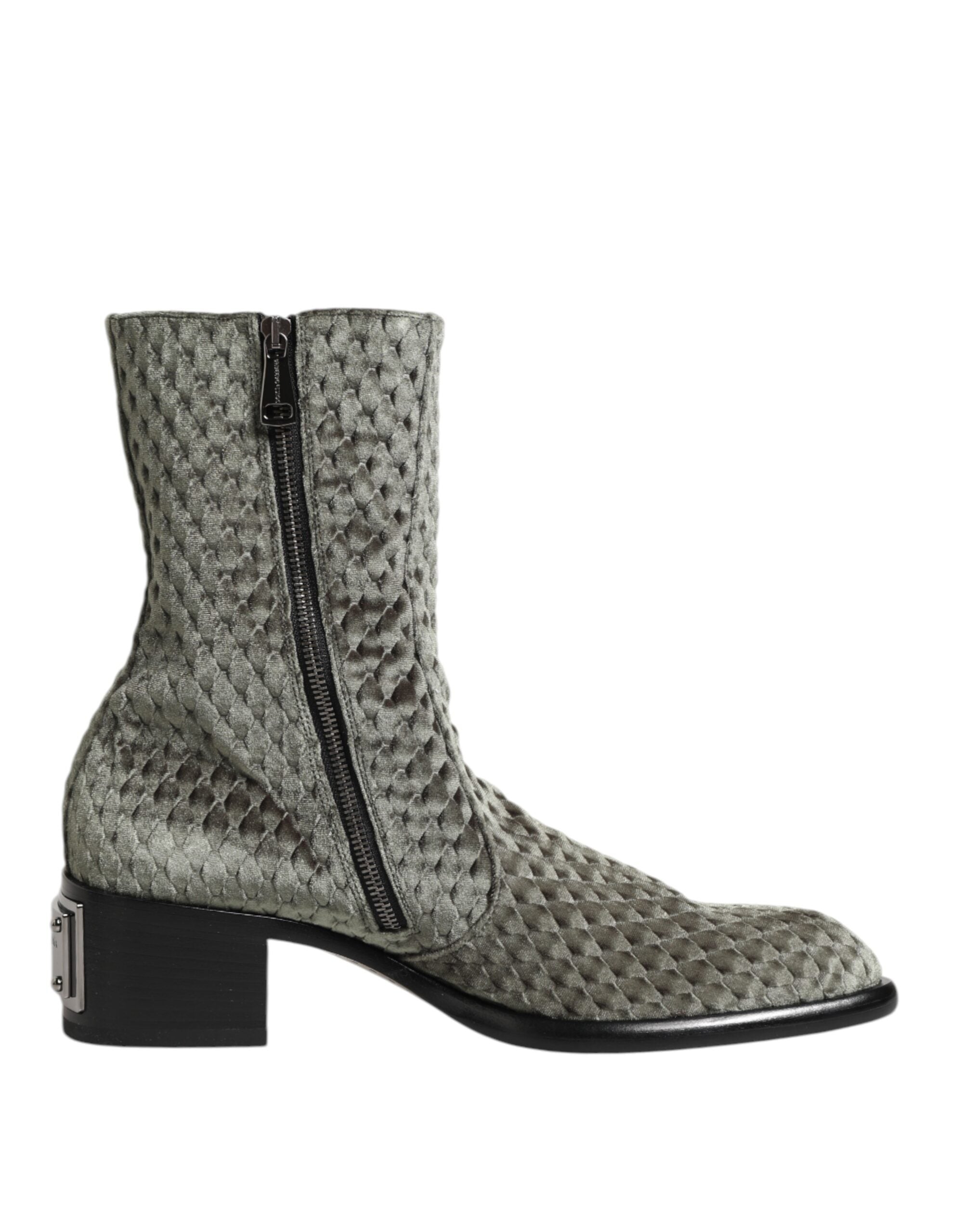 Dolce & Gabbana Gray Cotton Velvet Mid Calf Short Boots Shoes Dolce & Gabbana
