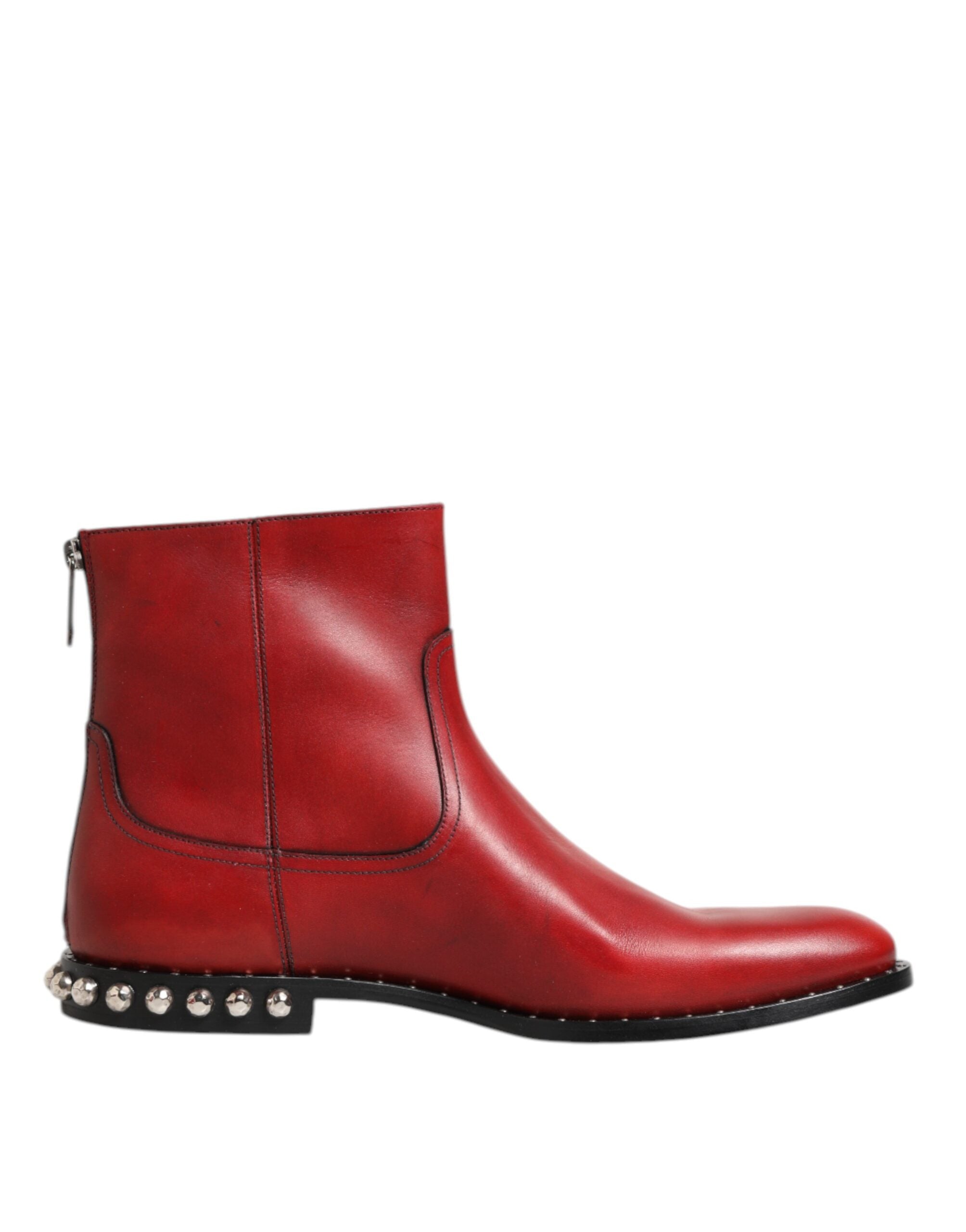 Dolce & Gabbana Red Studded Chelsea Short Ankle Boots Shoes Dolce & Gabbana