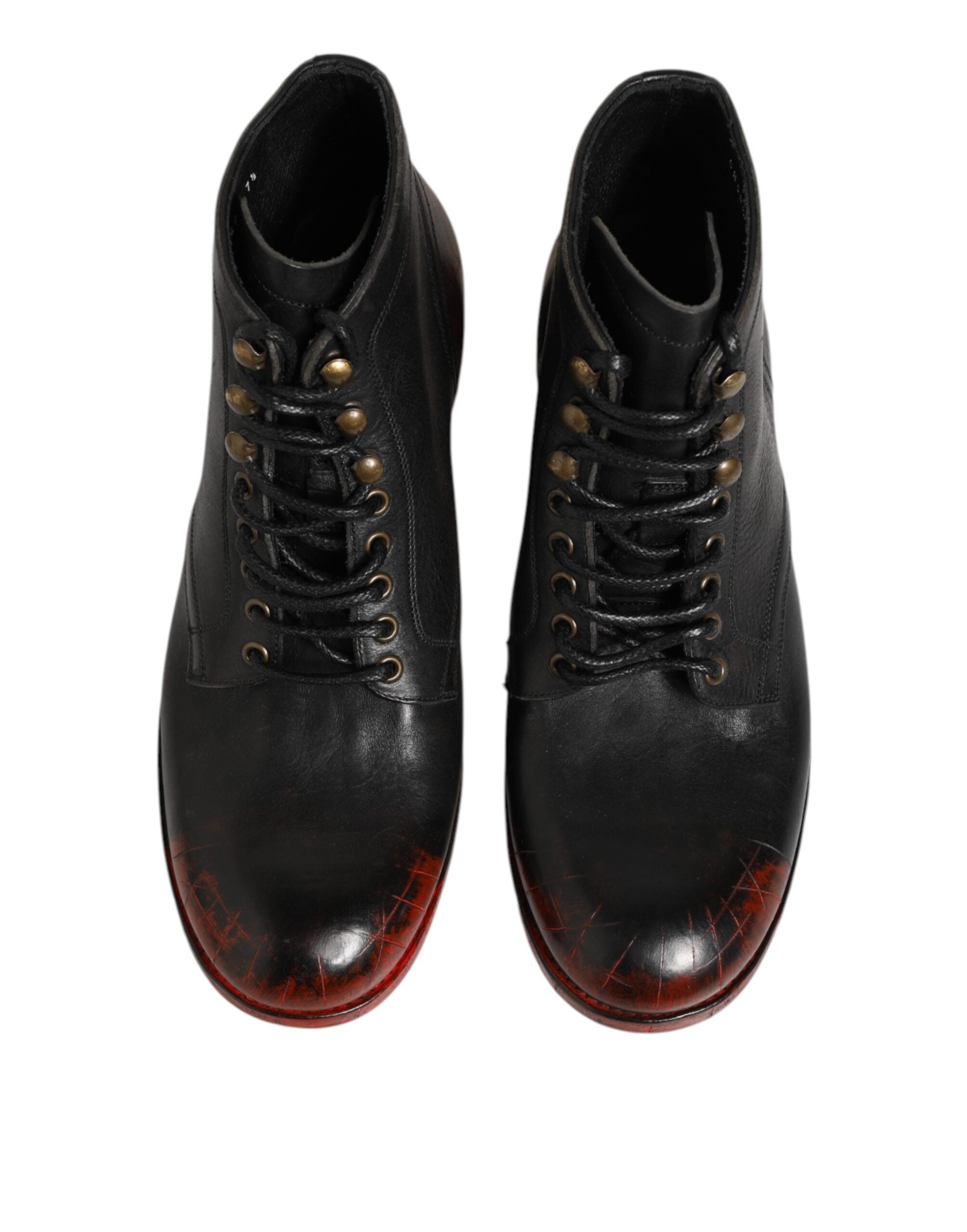 Dolce & Gabbana Black Red Lace Up Short Ankle Boot Shoes Dolce & Gabbana