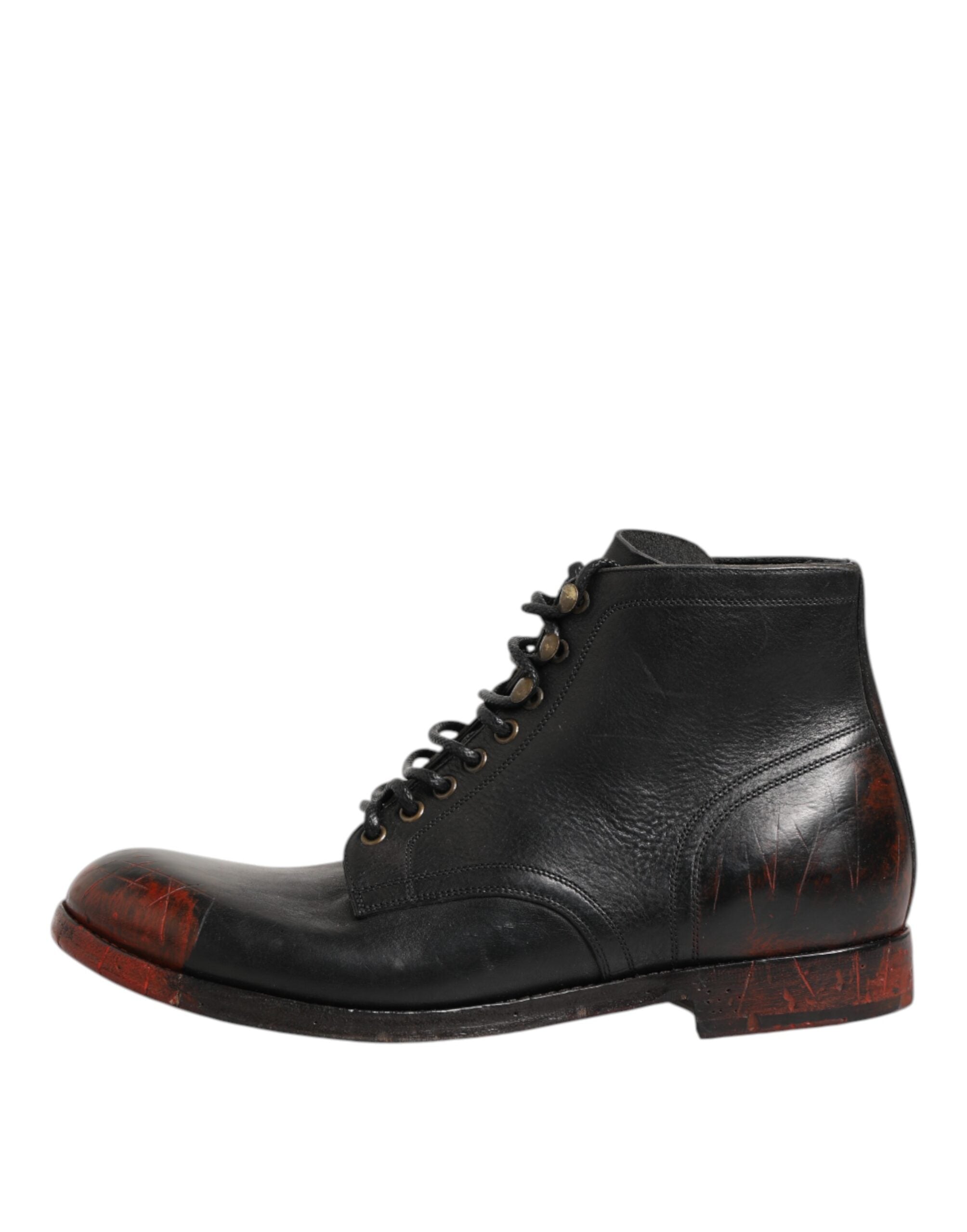 Dolce & Gabbana Black Red Lace Up Short Ankle Boot Shoes Dolce & Gabbana