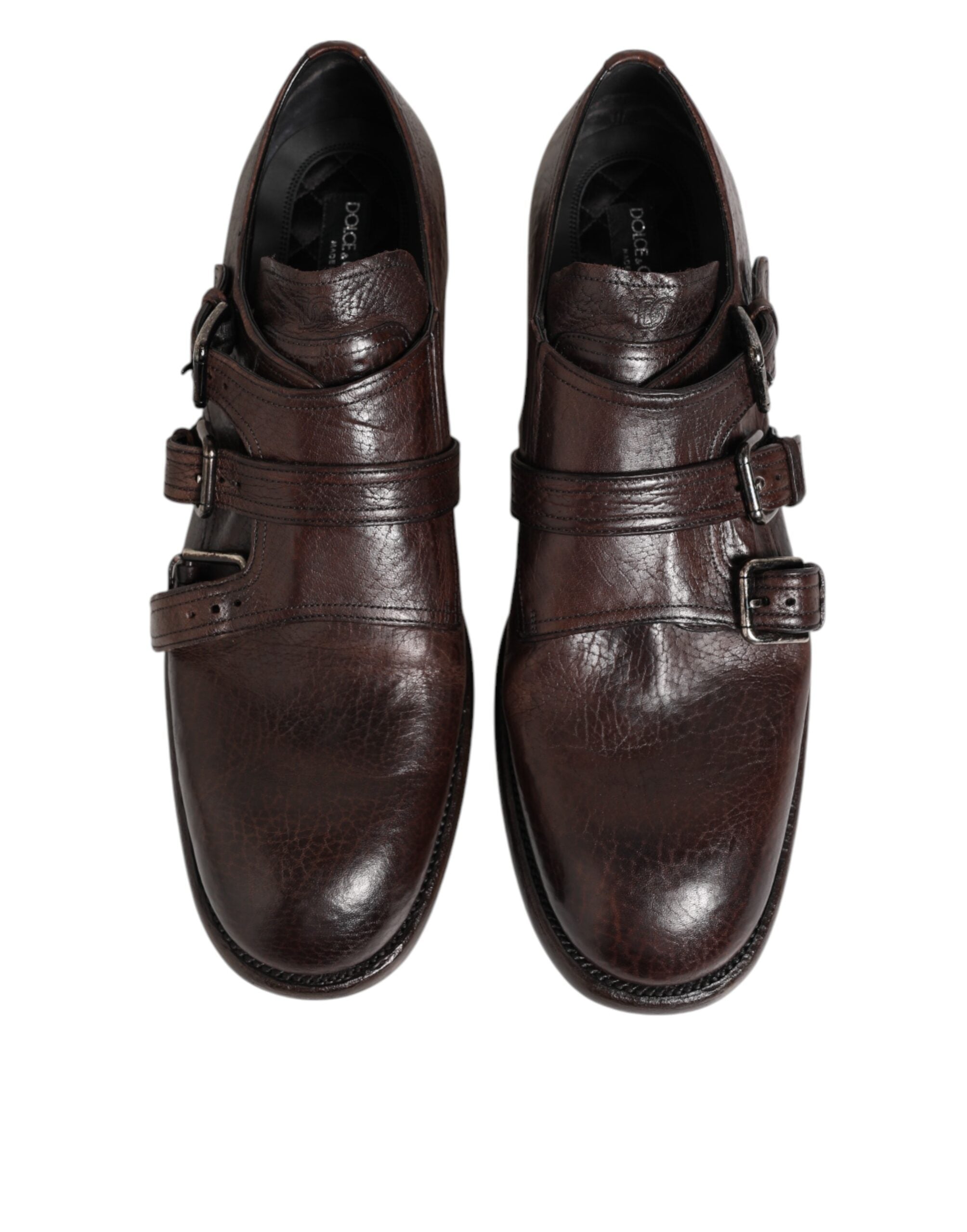 Dolce & Gabbana Brown Leather Monk Strap Formal Derby Shoes Dolce & Gabbana