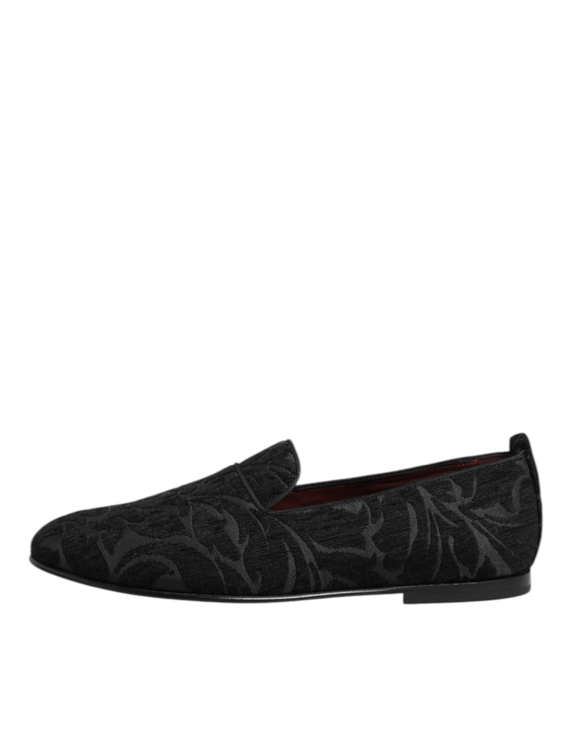 Dolce & Gabbana Black Brocade Loafers Slip On Men Dress Shoes Dolce & Gabbana