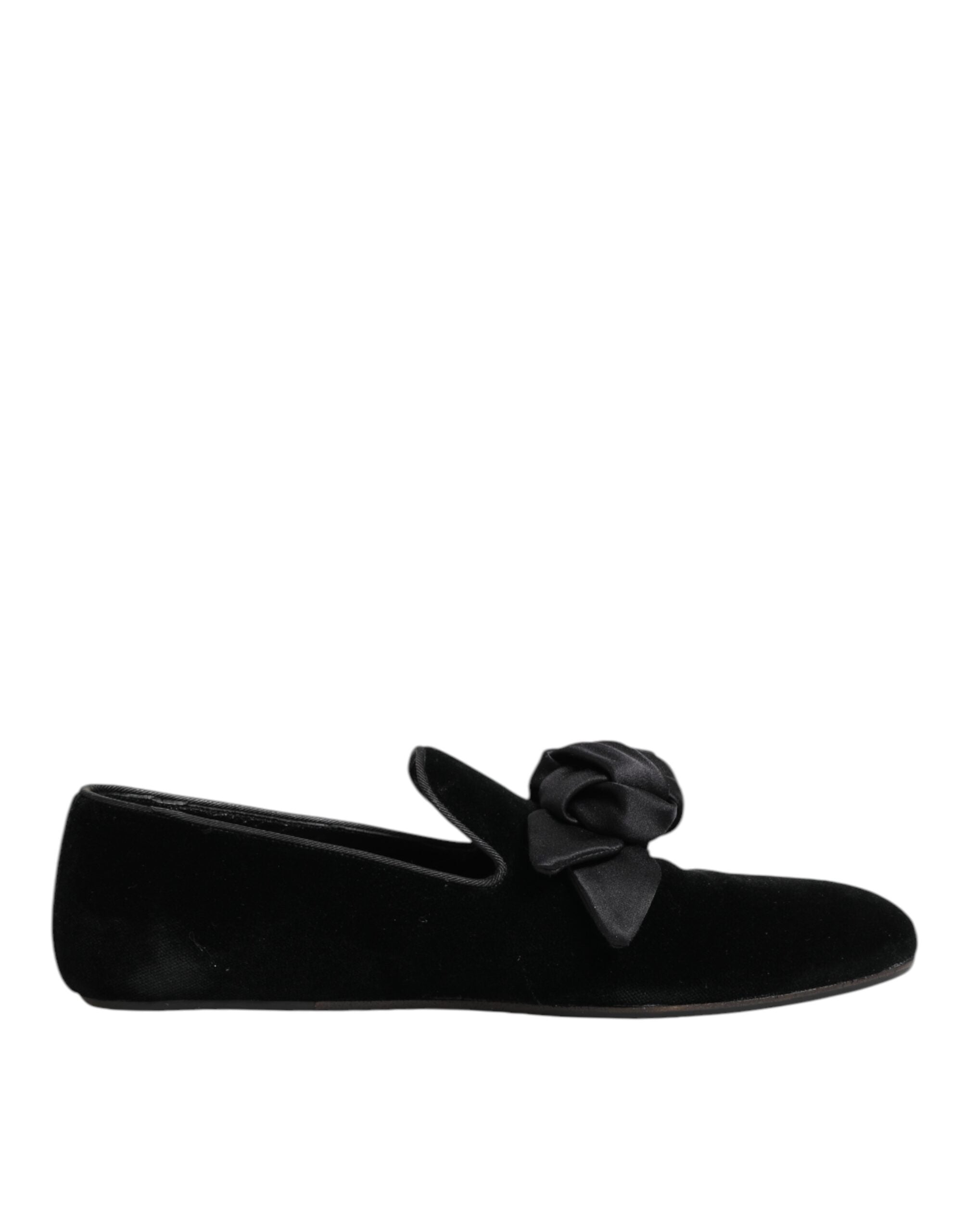 Dolce & Gabbana Black Suede Cotton Rose Slip On Loafers Shoes Dolce & Gabbana