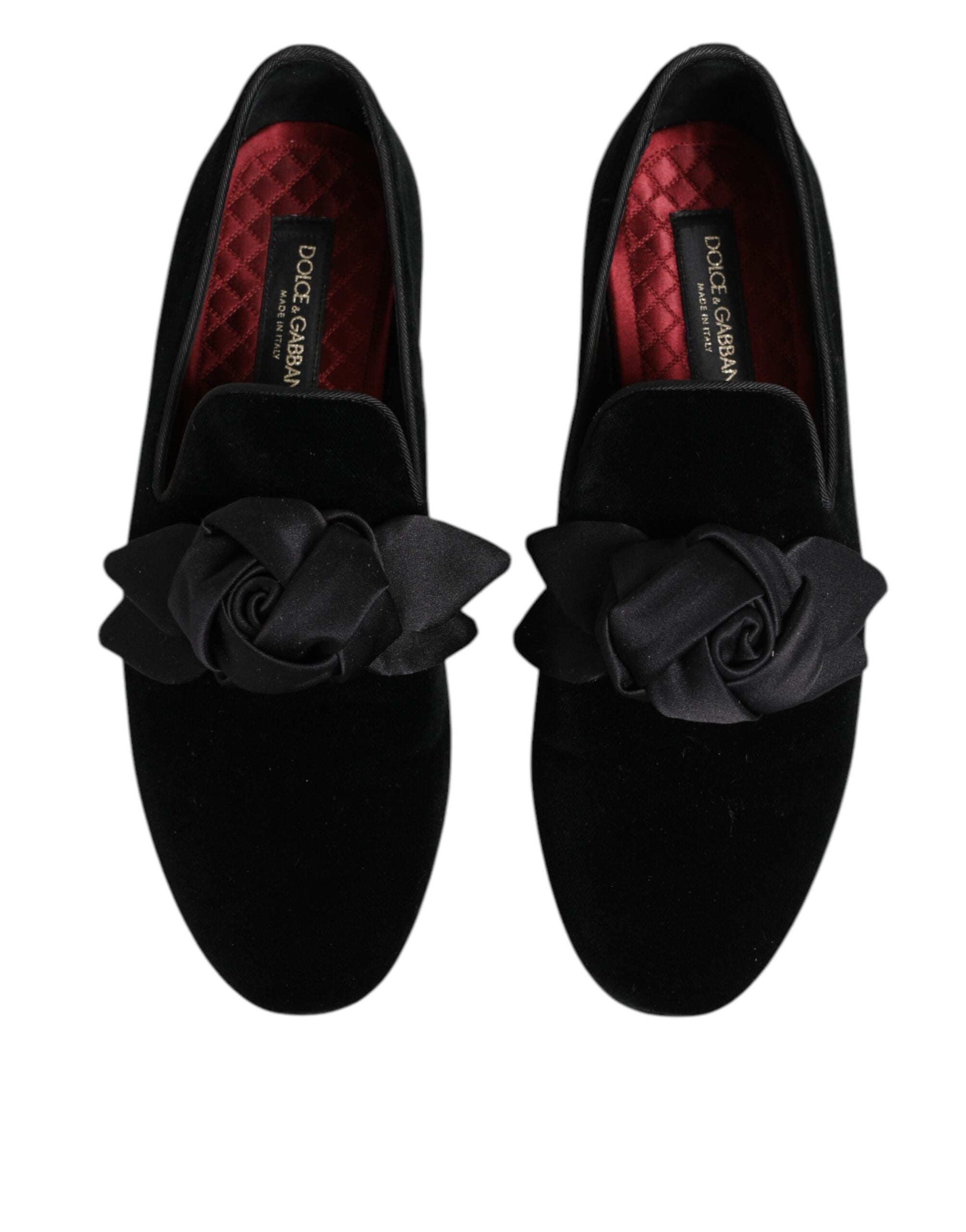 Dolce & Gabbana Black Suede Cotton Rose Slip On Loafers Shoes Dolce & Gabbana