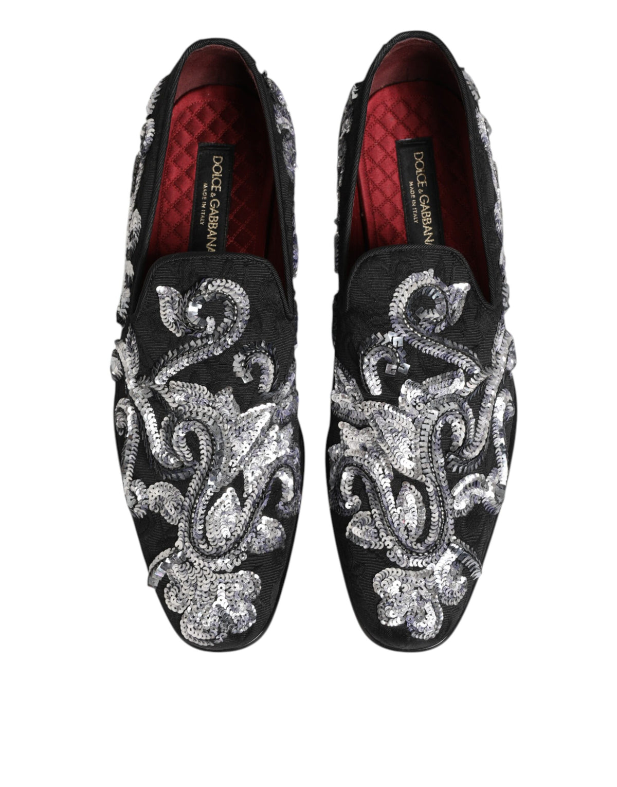 Dolce & Gabbana Black Silver Sequined Loafers Men Dress Shoes