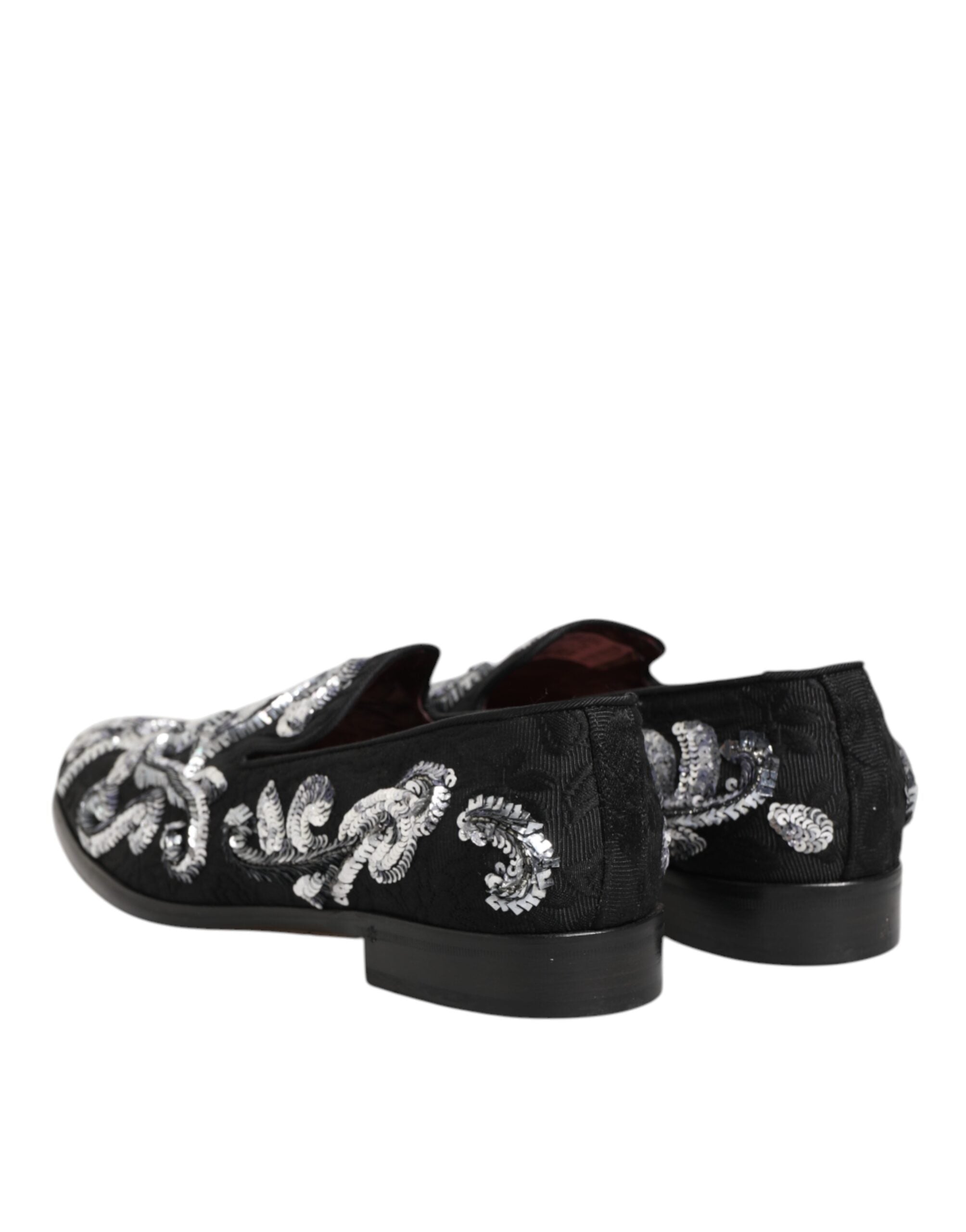 Dolce & Gabbana Black Silver Sequined Loafers Men Dress Shoes Dolce & Gabbana