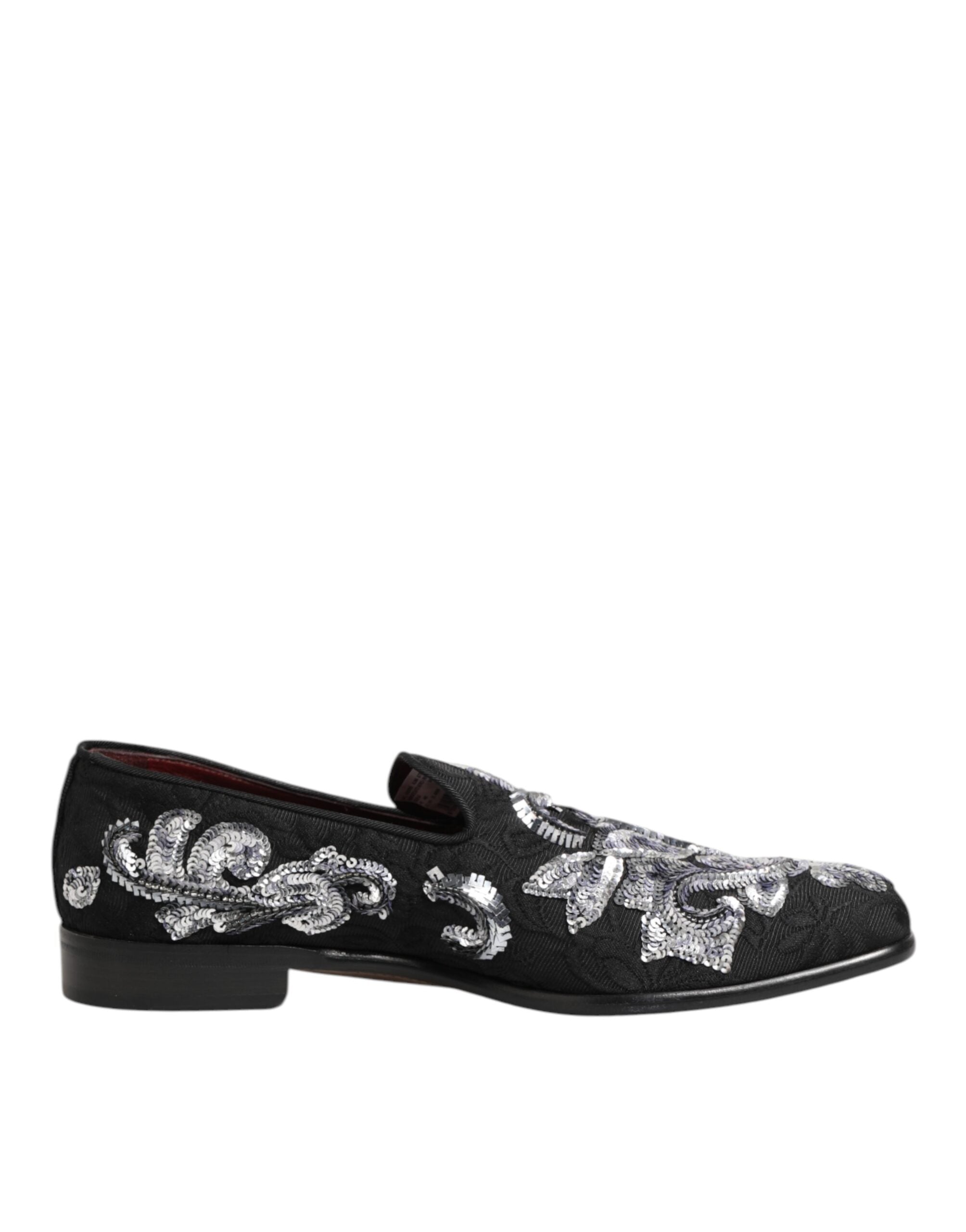 Dolce & Gabbana Black Silver Sequined Loafers Men Dress Shoes Dolce & Gabbana
