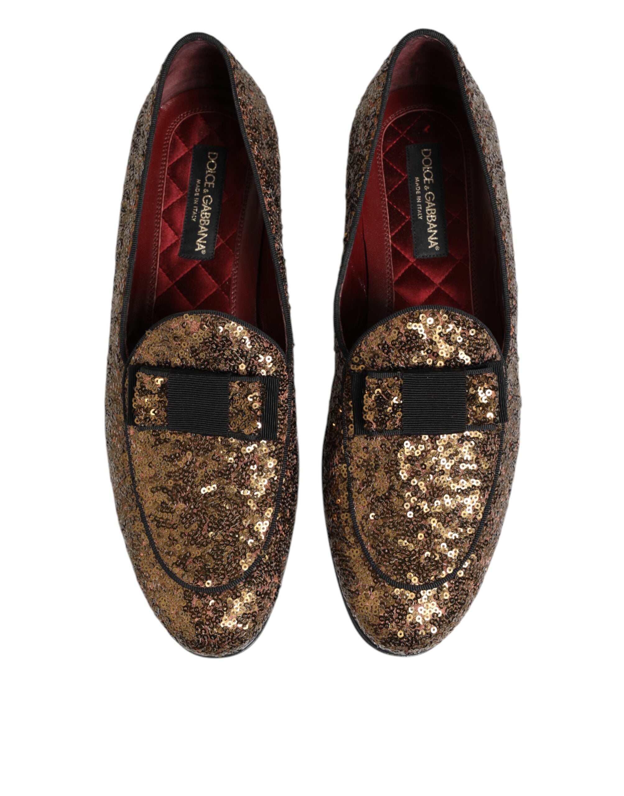 Dolce & Gabbana Gold Sequined Slip On Loafers Men Dress Shoes Dolce & Gabbana