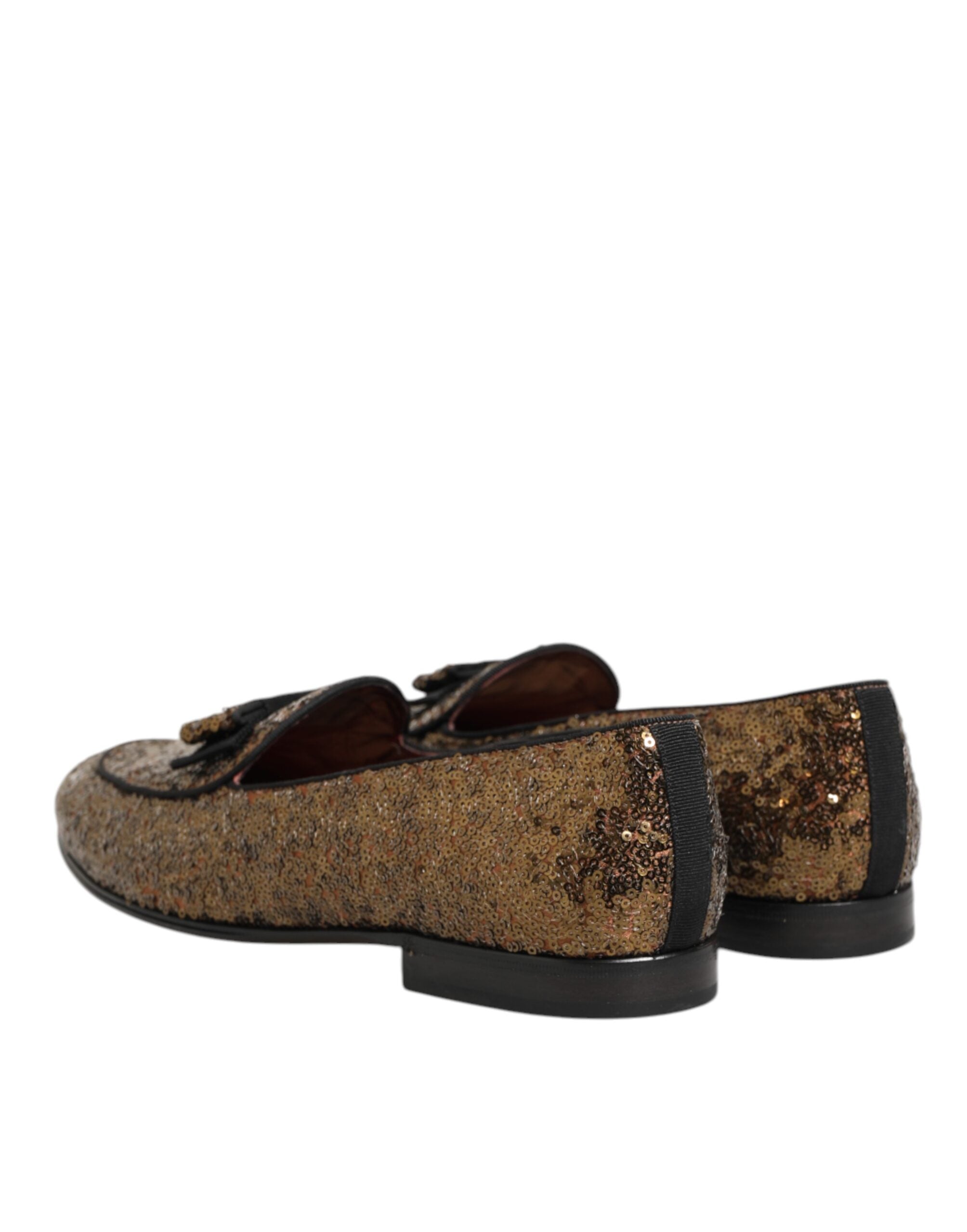 Dolce & Gabbana Gold Sequined Slip On Loafers Men Dress Shoes Dolce & Gabbana