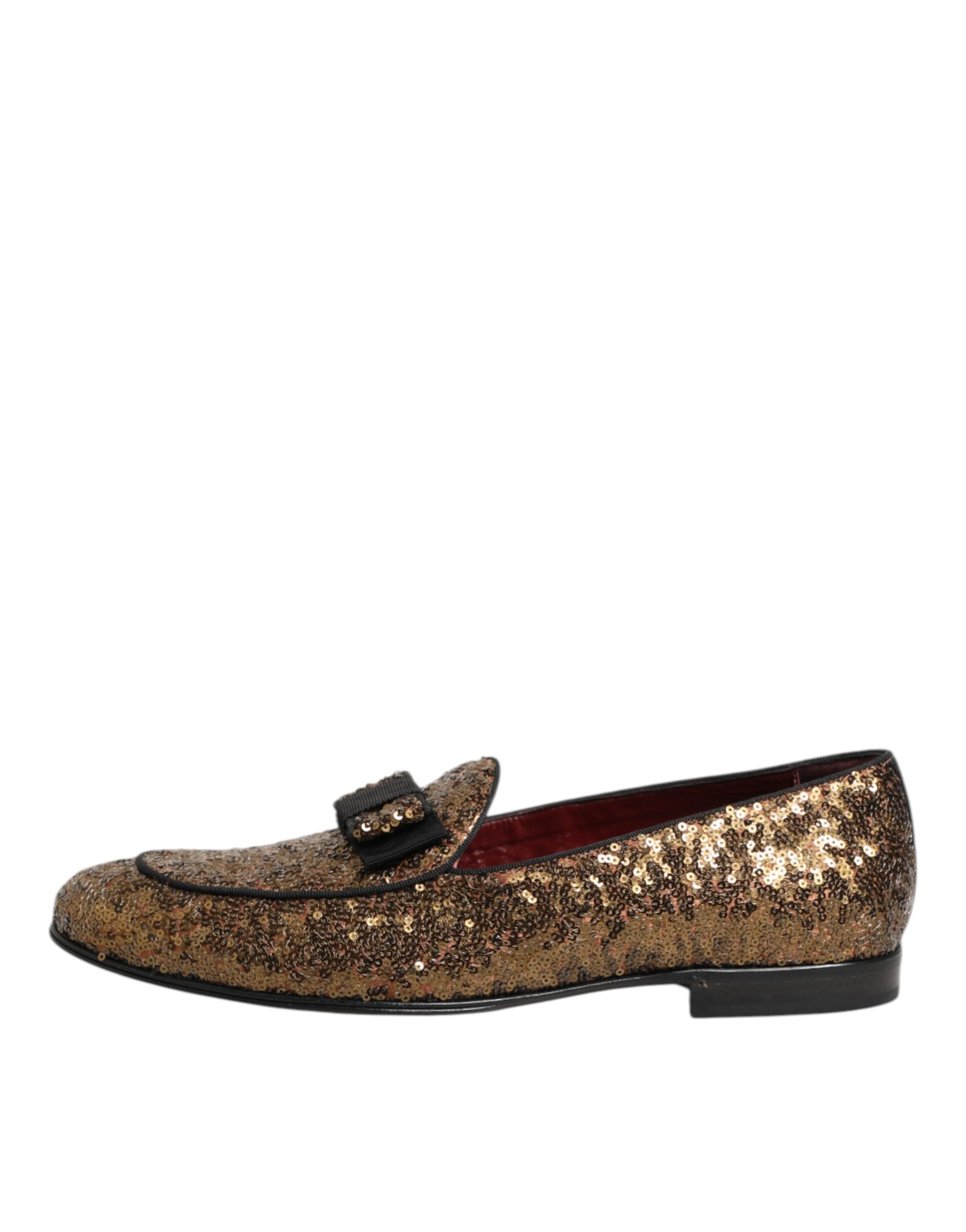 Dolce & Gabbana Gold Sequined Slip On Loafers Men Dress Shoes Dolce & Gabbana