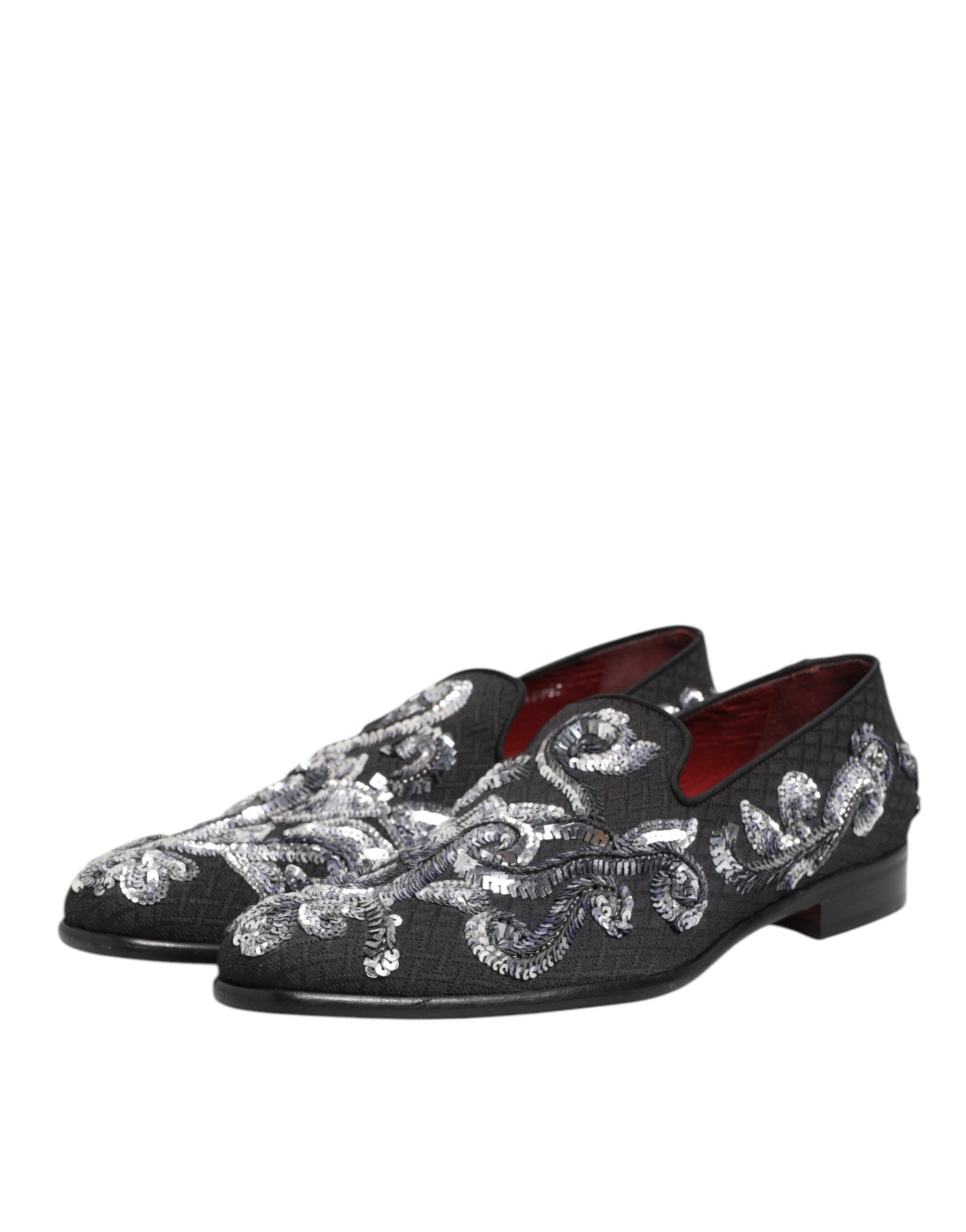 Dolce & Gabbana Black Silver Sequined Loafers Men Dress Shoes Dolce & Gabbana