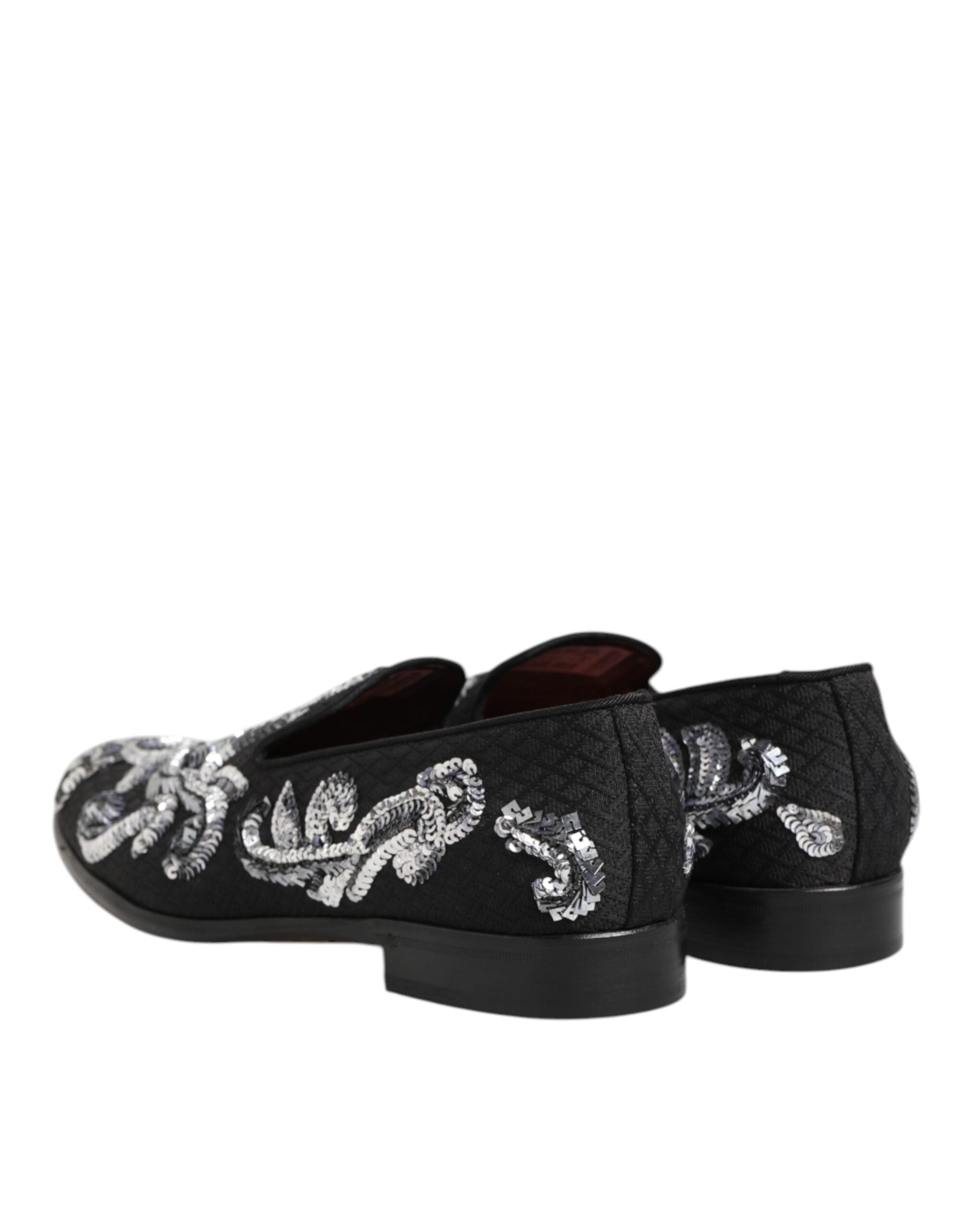 Dolce & Gabbana Black Silver Sequined Loafers Men Dress Shoes Dolce & Gabbana