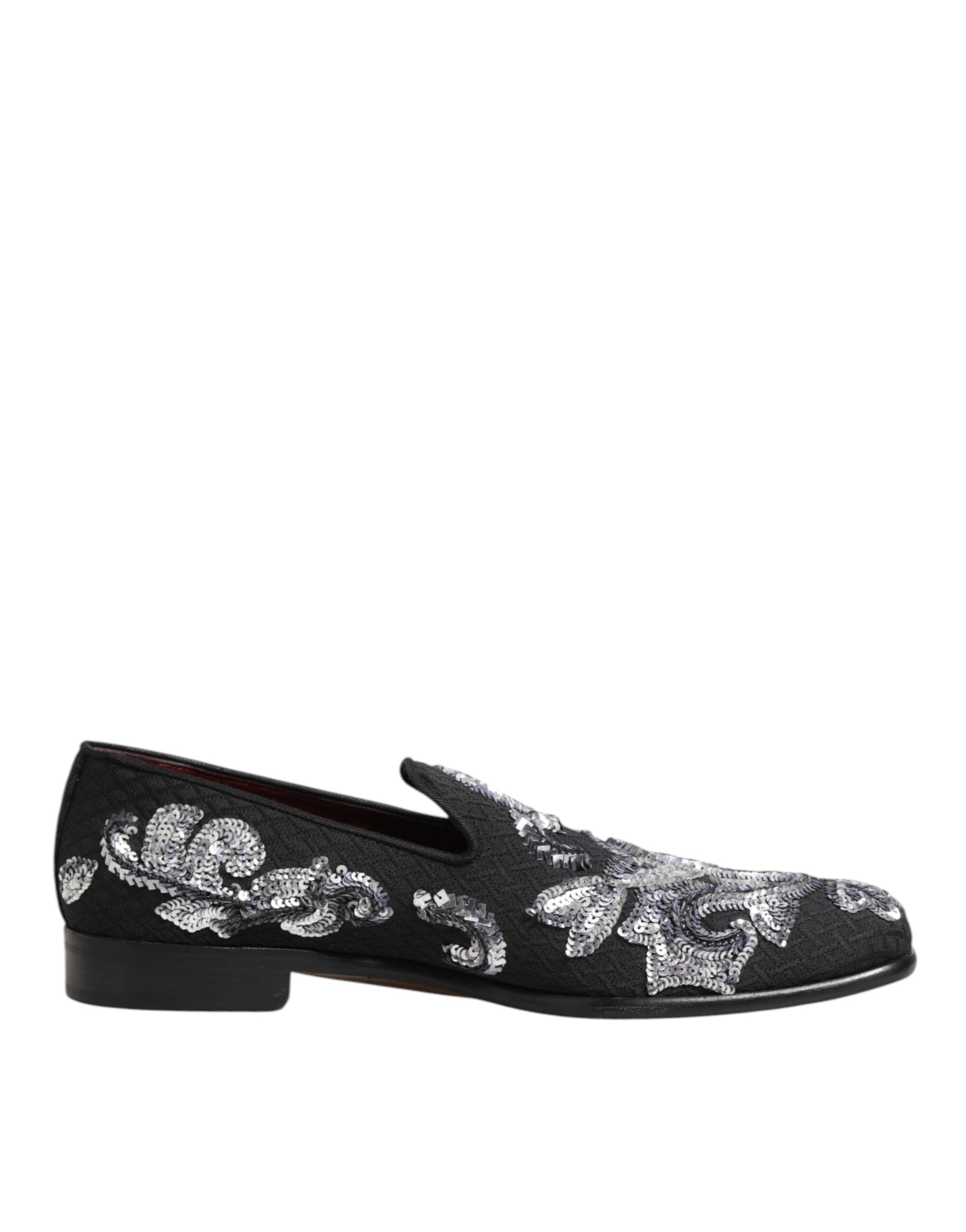 Dolce & Gabbana Black Silver Sequined Loafers Men Dress Shoes Dolce & Gabbana