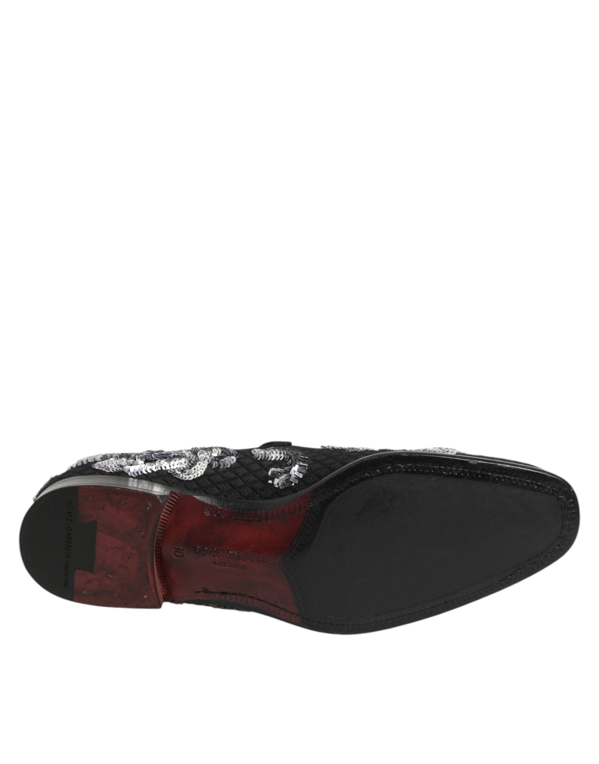 Dolce & Gabbana Black Silver Sequined Loafers Men Dress Shoes Dolce & Gabbana
