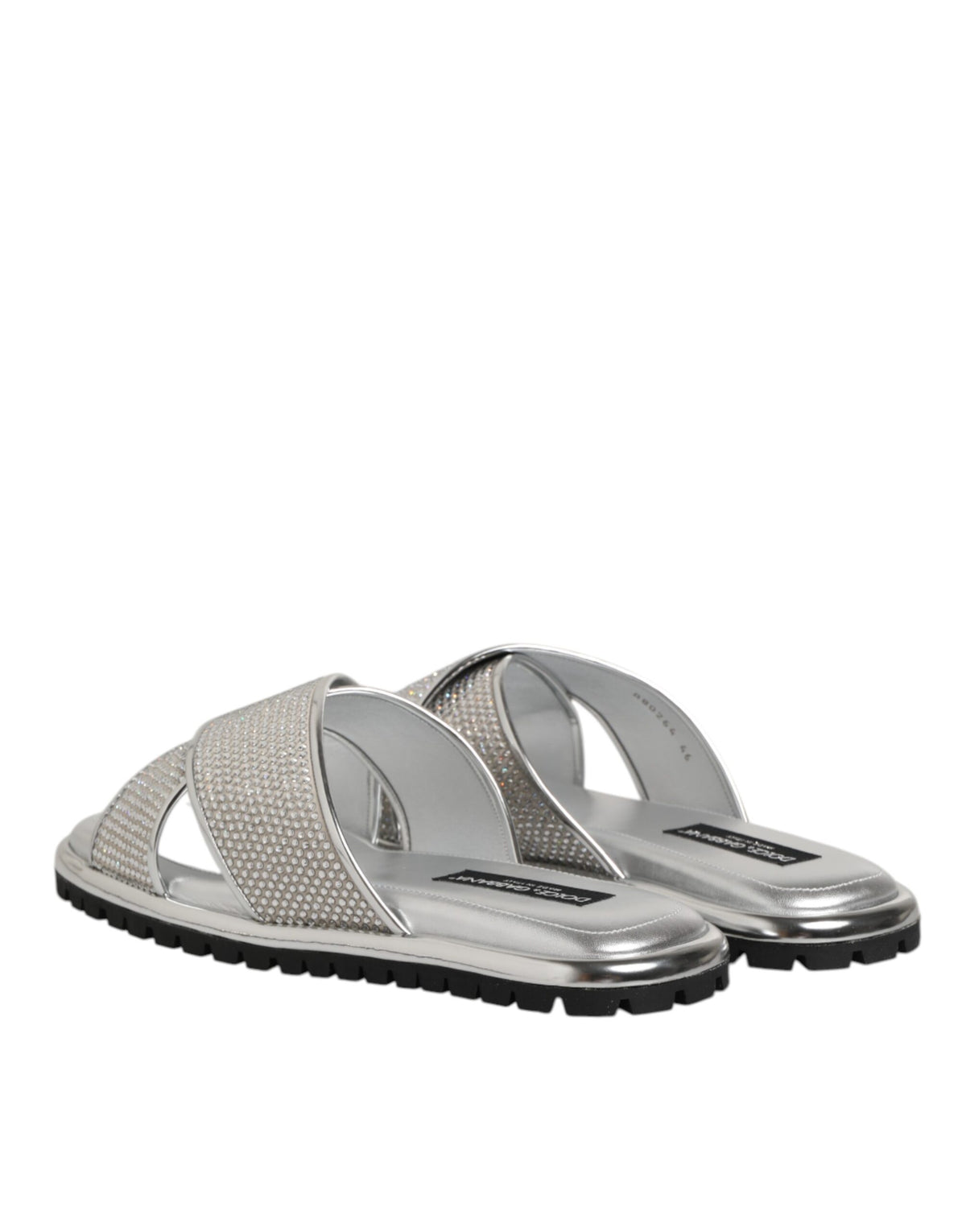 Dolce & Gabbana Silver Strass Slides Flats Slippers Shoes