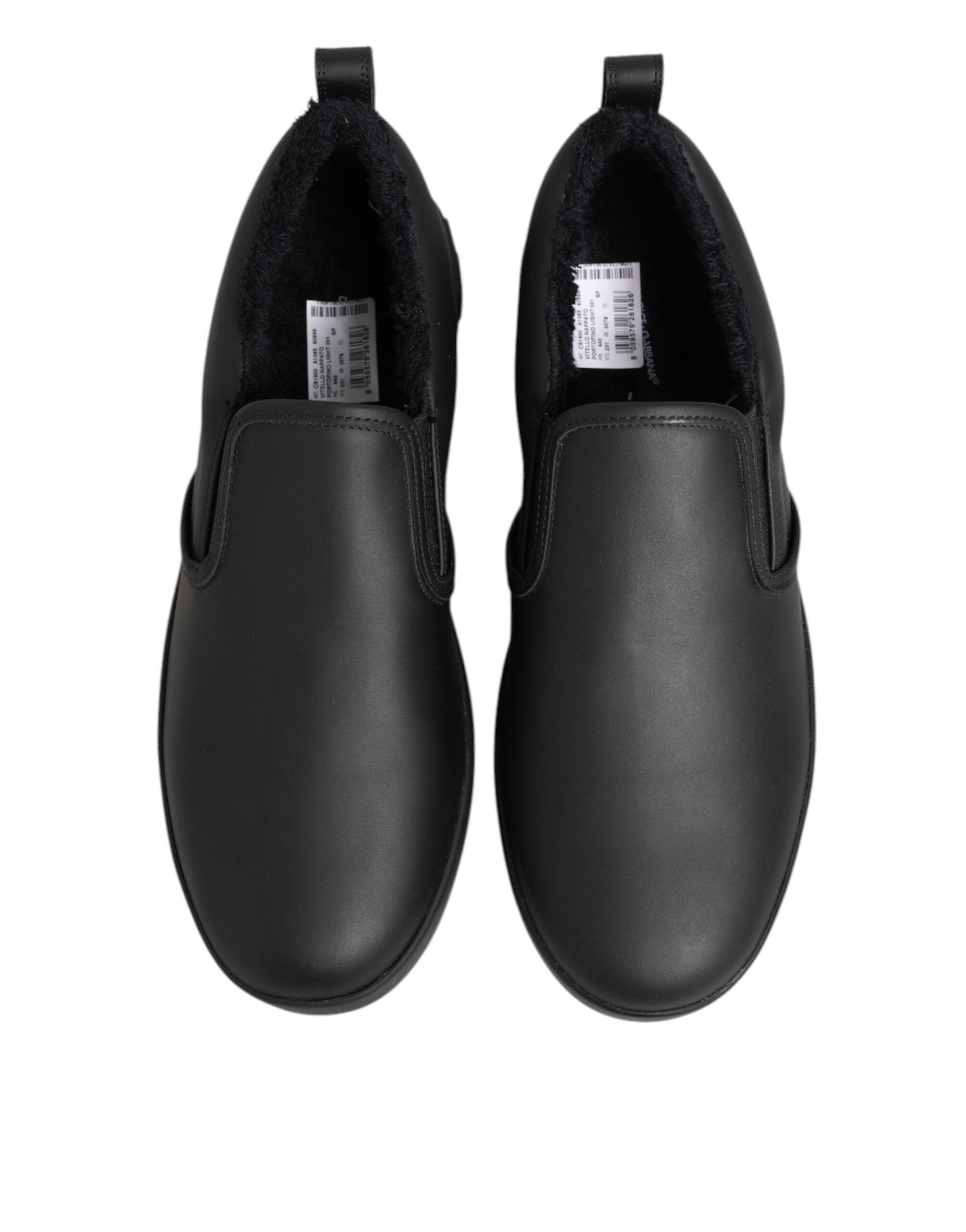 Dolce & Gabbana Black Leather Low Top Slip On Sneakers Shoes Dolce & Gabbana