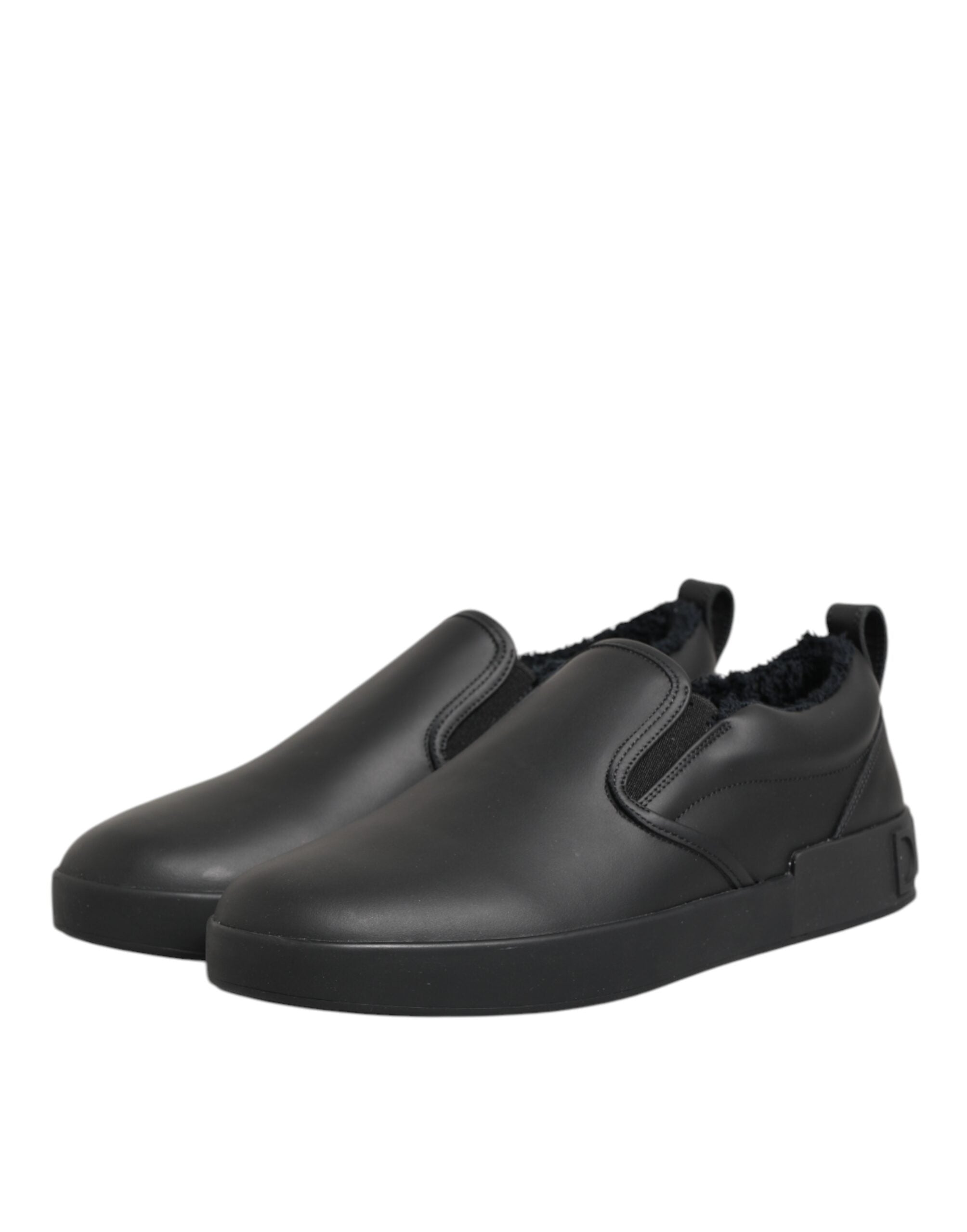 Dolce & Gabbana Black Leather Low Top Slip On Sneakers Shoes Dolce & Gabbana